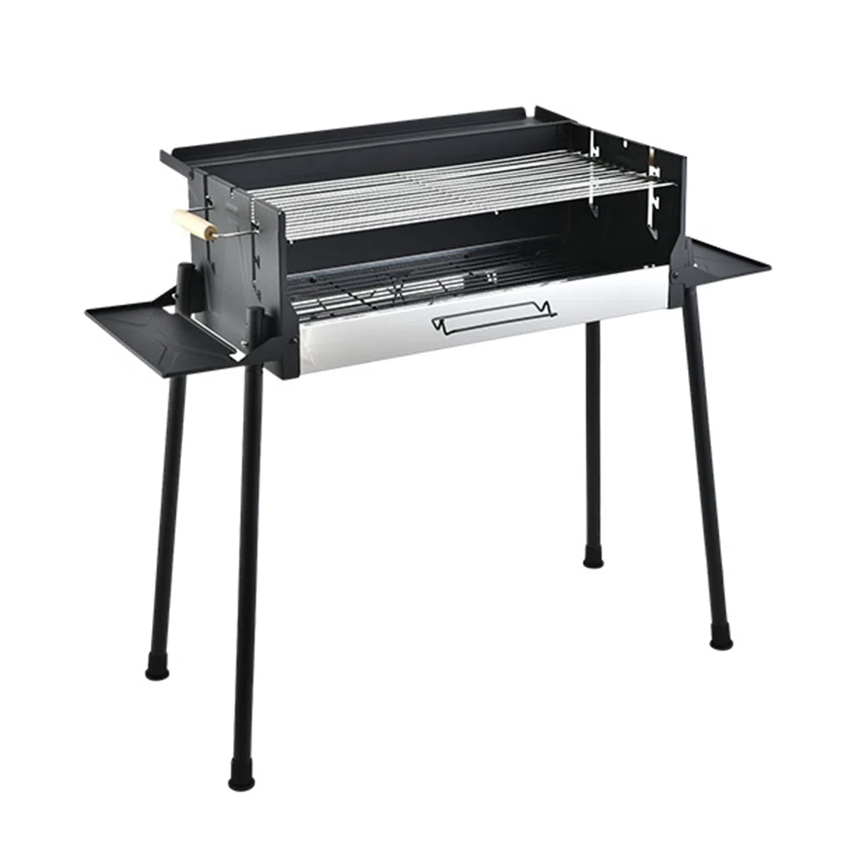 Składany grill węglowy z bocznymi półkami, metalowy grill z osłoną przed wiatrem, grill ogrodowy, 103 x 44 x 83 cm, przenośny grill węglowy z uchwytami i przestronną powierzchnią do gotowania (czarny)