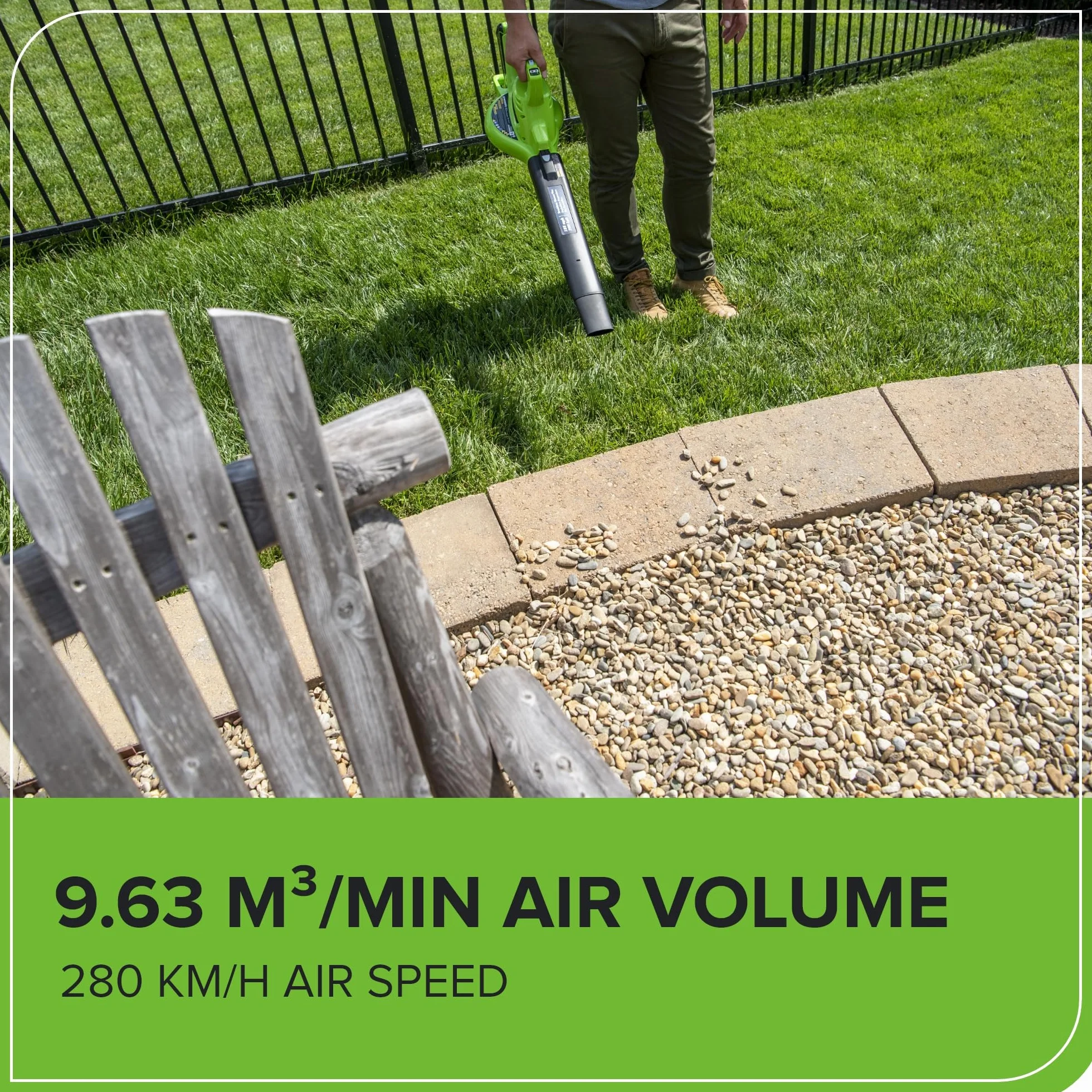 Greenworks GD40BV Akumulatorowa dmuchawa odkurzacz do liści 280 km/h 9,63 m³/min 45 L 40 V