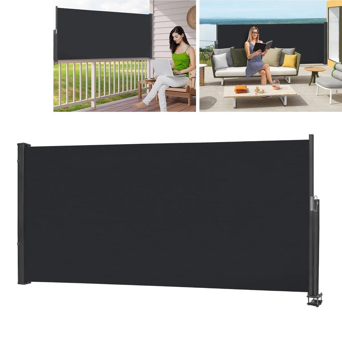 YRHome Markiza boczna, wysuwana, 120 x 300 cm, ochrona przed wzrokiem, nieprzejrzysta, ochrona przed wiatrem, ochrona przed spojrzeniami i wiatrem, markiza na ścianę boczną, na balkon, do ogrodu, na