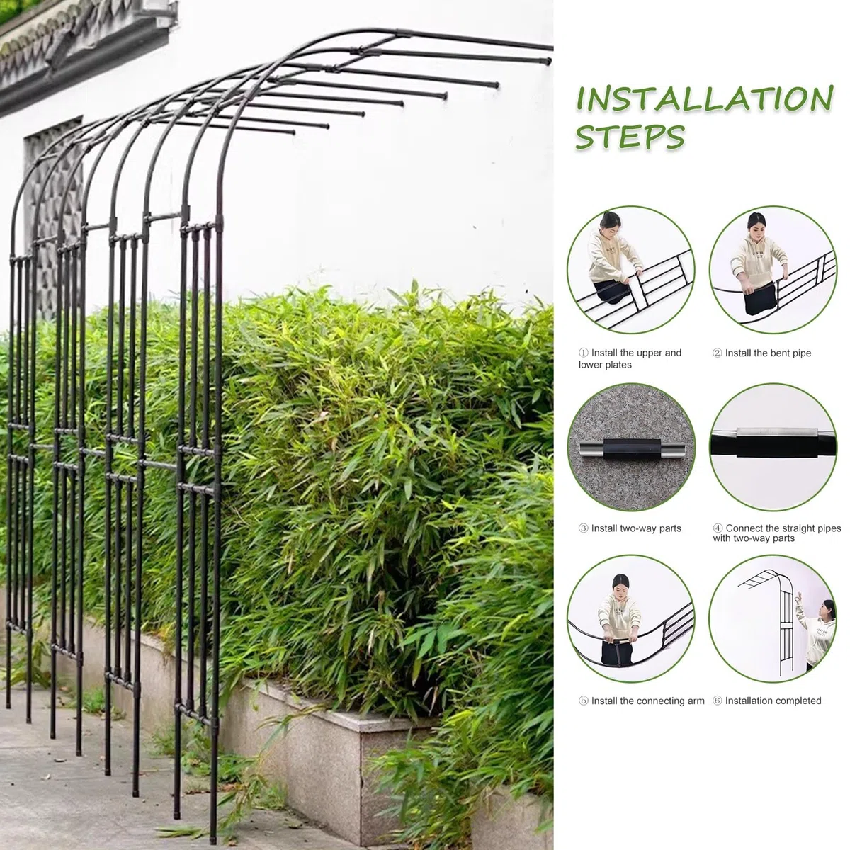Łuk pergoli ogrodowej, metalowa kratownica różana półfabrykatowa, zewnętrzny stojak powlekany PE do roślin pnących i winorośli, 1,5 m x 0,4 m x 2,4 m, wytrzymała konstrukcja dla łuku d