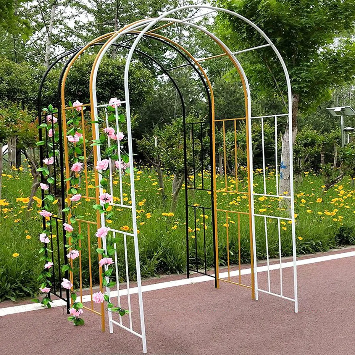 Metalowy łuk różany na wesele, przyjęcie weselne, eleganckie dekoracje do altan ogrodowych i roślin pnących, 260 × 240 cm i 300 × 240 cm, stal ocynkowana
