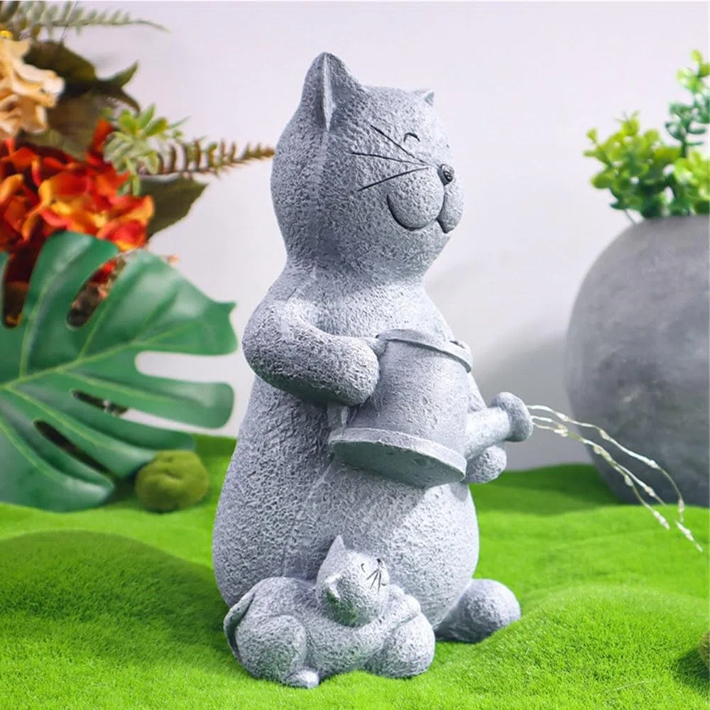 Posąg Ogrodowy Cat Figurine with LED Lights, Solar Garden Statues, Outside Decor for Yard Patio Lawn Ornament, Gardening Gifts for Women, Mom Figurki Ozdoby do trawników ogrodowych