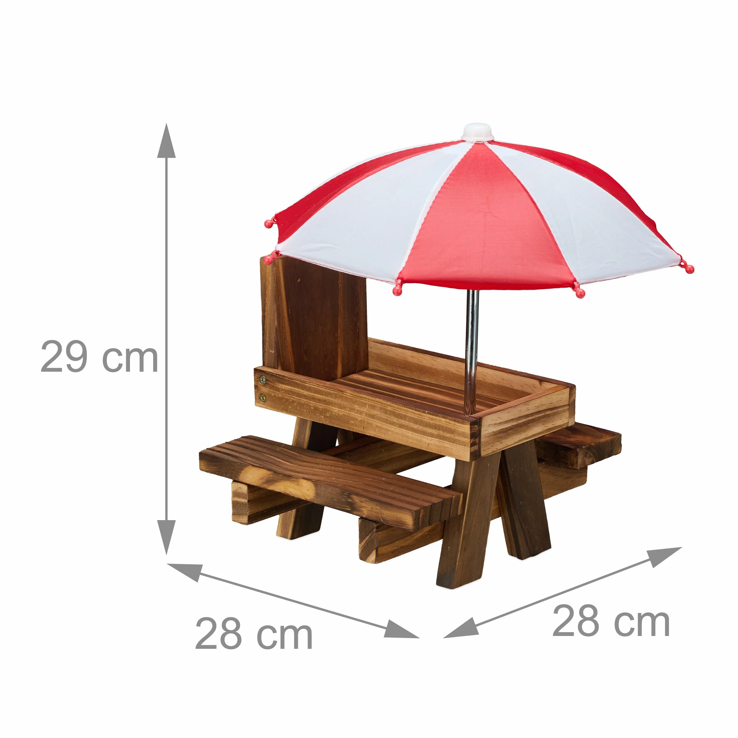 Relaxdays Stół, drewniana, ława wiewiórkowa z 2 parasolami, stół piknikowy do zawieszenia, ciemnobrązowy, 1 sztuka