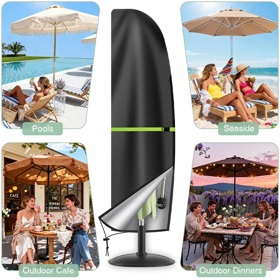 Basics pokrowiec na parasol przeciwsłoneczny, pokrowiec ochronny na parasol ogrodowy, 205 cm, czarny