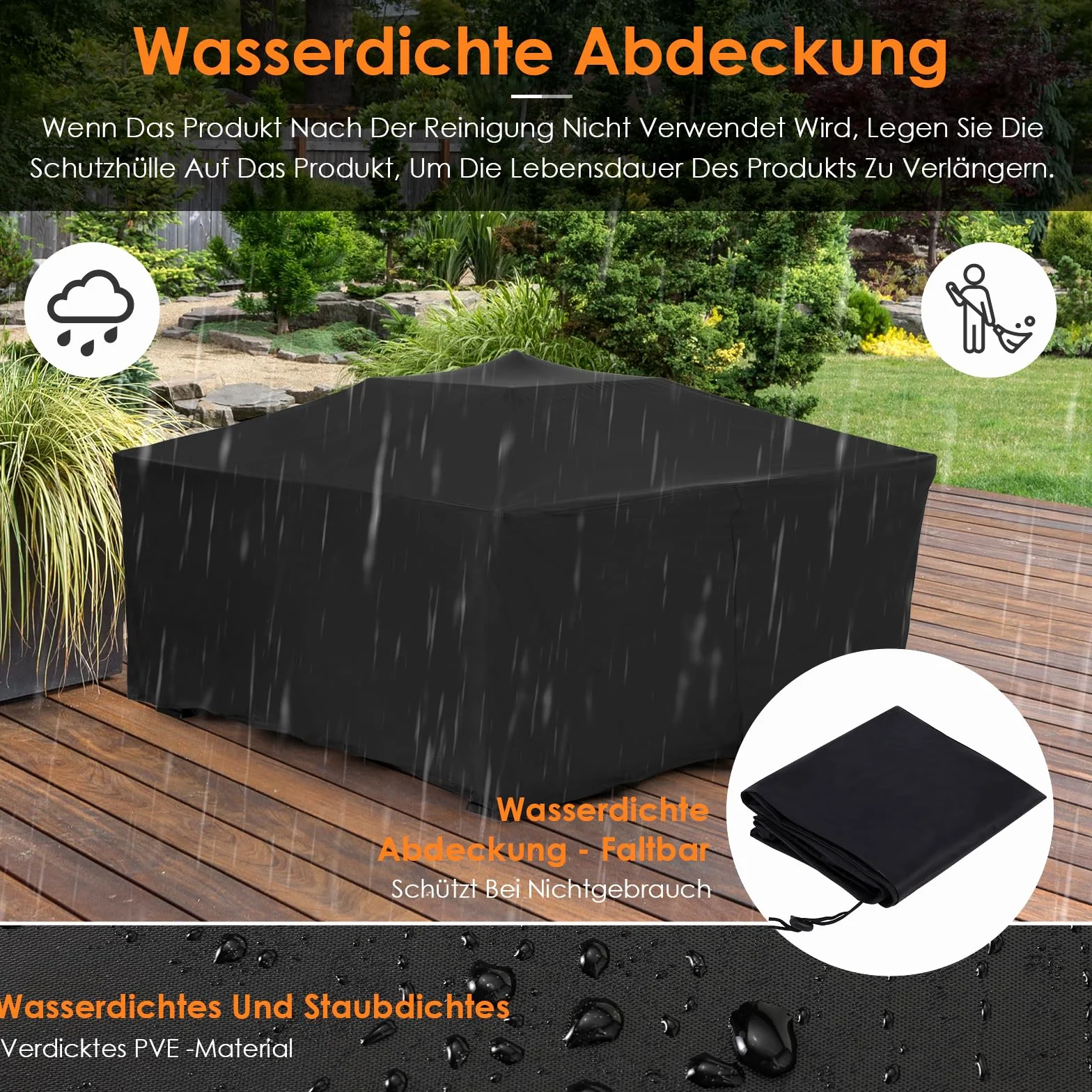 TLSUNNY Kosz Paleniskowy 3 w 1 Kwadratowy 81x81x45 cm z Rusztem i Plandeką