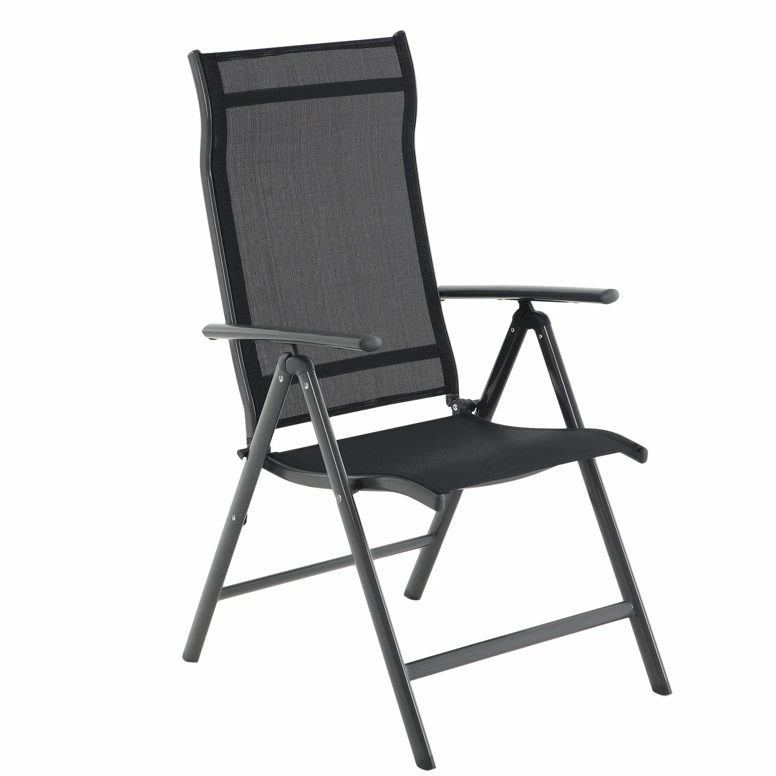 SONGMICS Krzesło ogrodowe składane z regulacją oparcia, aluminiowy stelaż, 120 kg, czarny GCB02BK