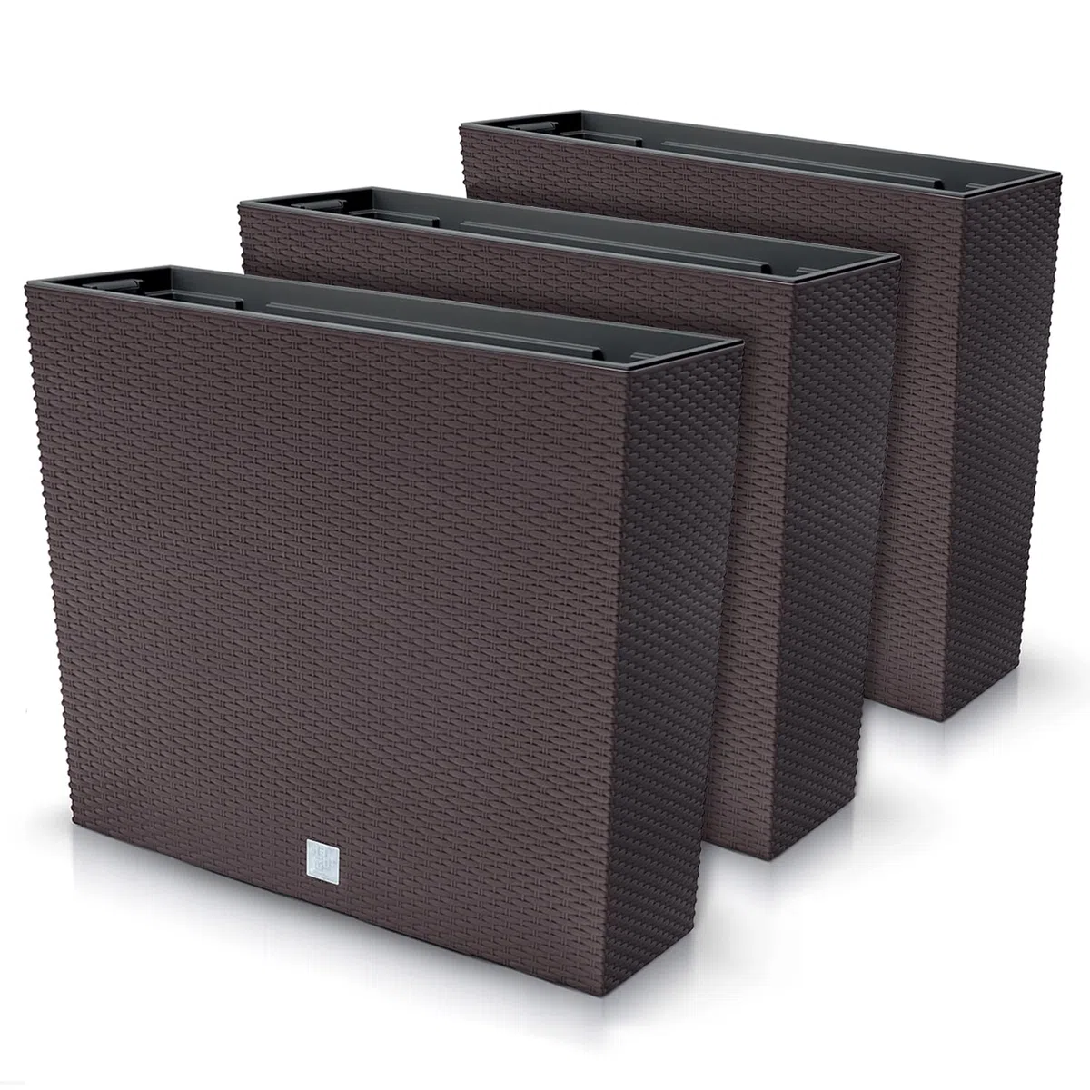 Zestaw 3 doniczek na kwiaty, prostokątne, rato, dekoracyjne domki z tworzywa sztucznego, 18 x 58 x 49,8 cm, do użytku w pomieszczeniach, brązowy, pojemność 44 litry, nowoczesne wzornictwo