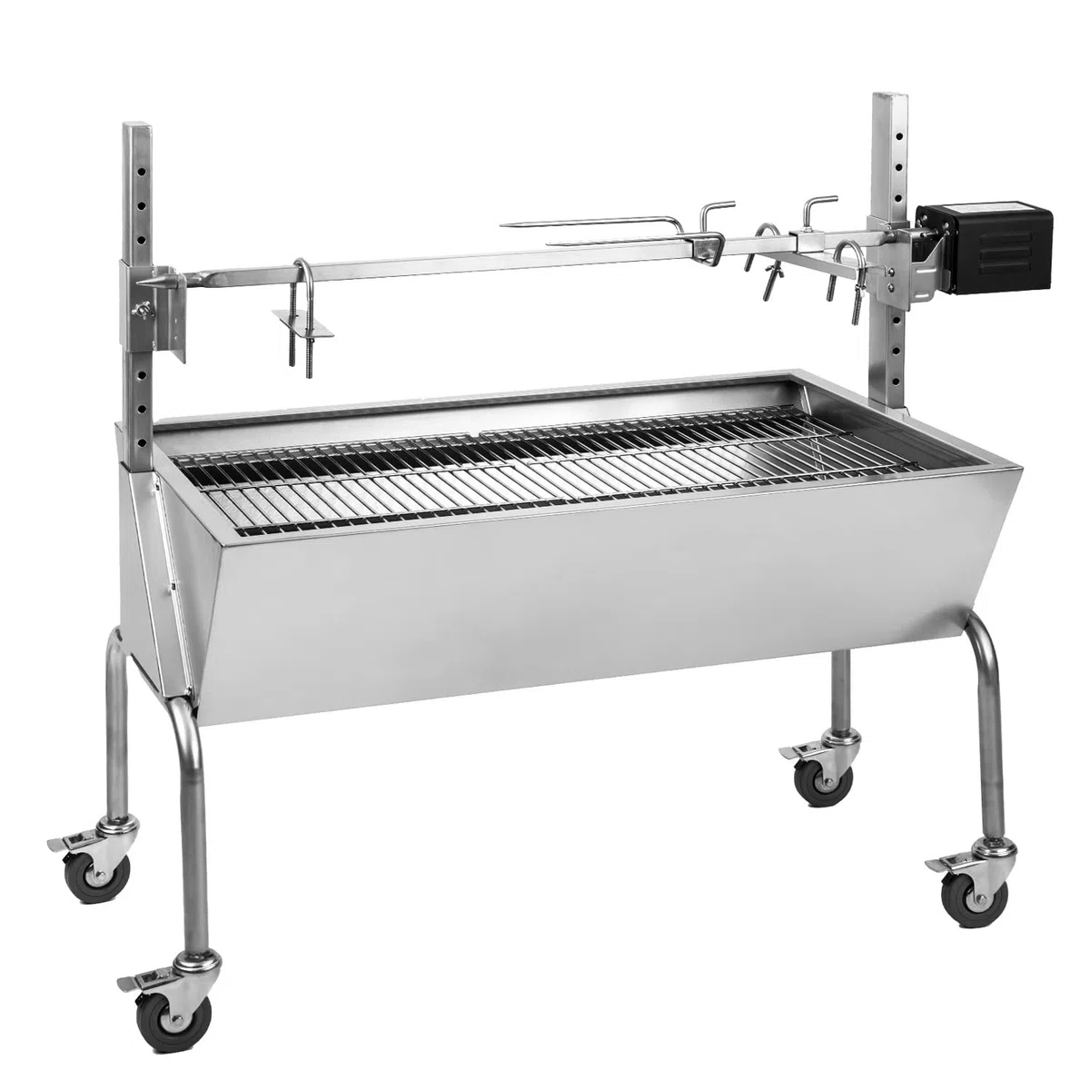OneConcept Grill rożnowy 2w1 z silnikiem, Grill z obrotowym rożnem, Duży rożnowy do kurczaka i prosiaka, z silnikiem, z rusztem ze stali, Duży węglowy na kółkach