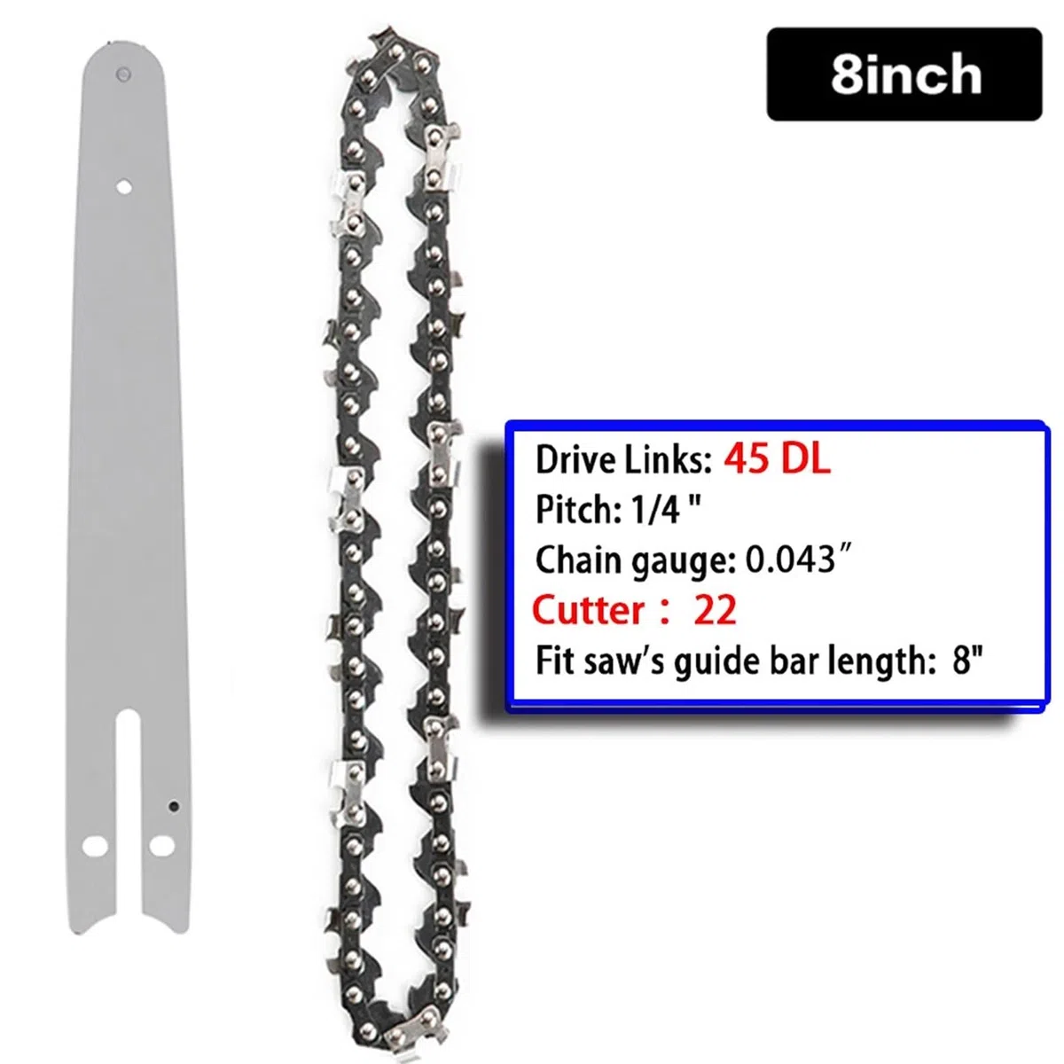 GErnie 8-calowe narzędzie do cięcia gałęzi mini piłą łańcuchową, ogród, obróbka drewna, podziałka LP 1/4 ".043", 45/48DL