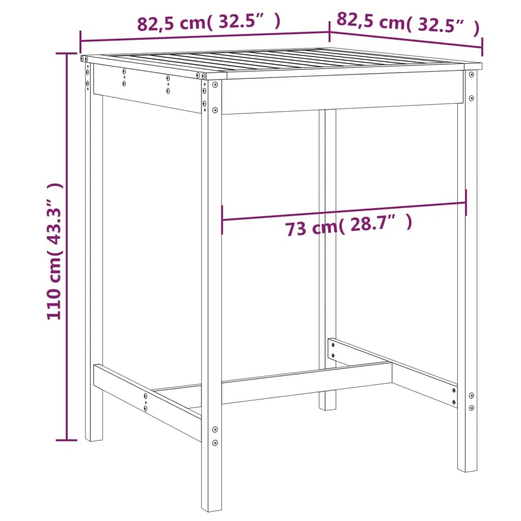 Générique Stół ogrodowy z litego drewna sosnowego 82,5x82,5x110 cm | Stabilna rama, wytrzymała góra, na taras balkonowy, instrukcja montażu w zestawie