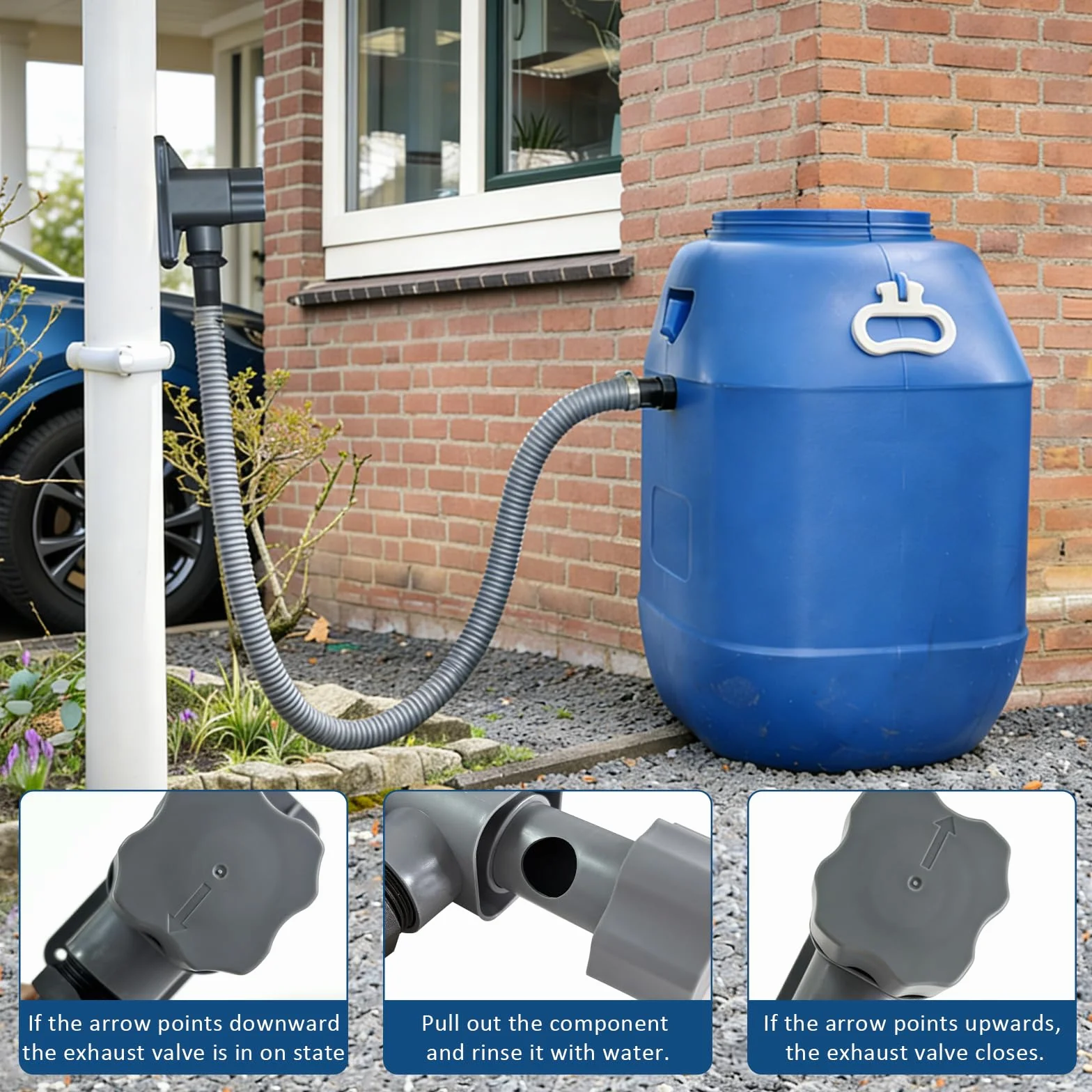 Zbiornik na wodę deszczową do rury spustowej DN 70-110 mm, zbieracz deszczu z taśmą teflonową i 4 śrubami, do powierzchni dachowych do 80 m²