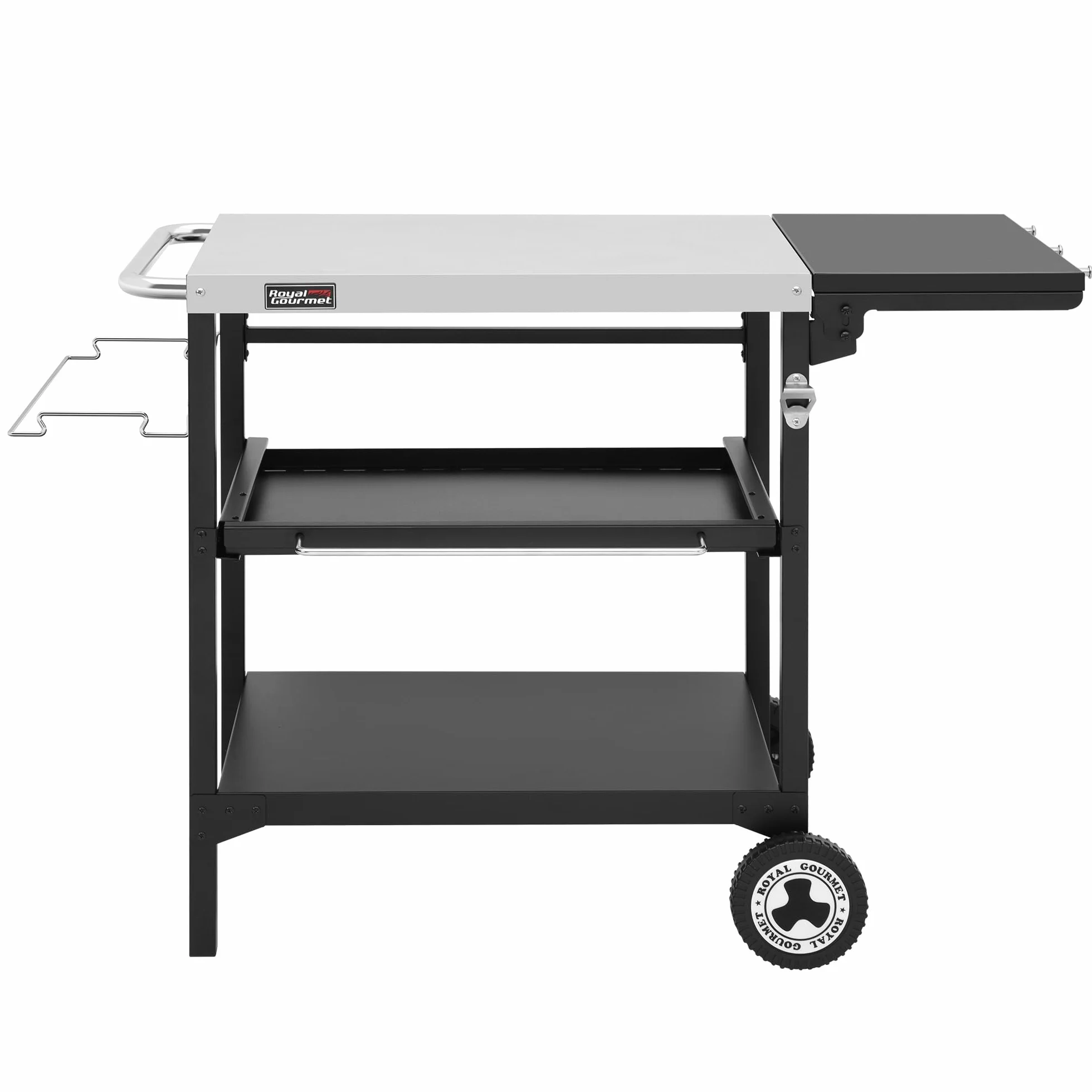 Royal Gourmet Deser zewnętrzny na planchę, 3 półki, wózek grillowy z blatem ze stali nierdzewnej 70 x 50 cm i składanym stołem bocznym o wymiarach 30 x 50 cm, odpowiedni do kuchni i ogrodu