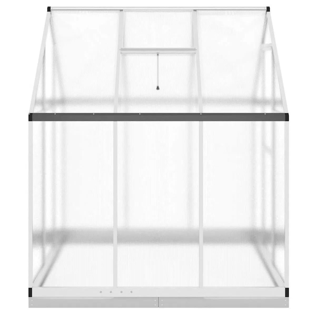 Szklarnia 169 x 169 x 202 cm ze zintegrowaną rynną deszczową i 5-stopniową regulacją okna wentylacyjnego – aluminium/poliwęglan/srebrna – do ochrony roślin w ogrodzie