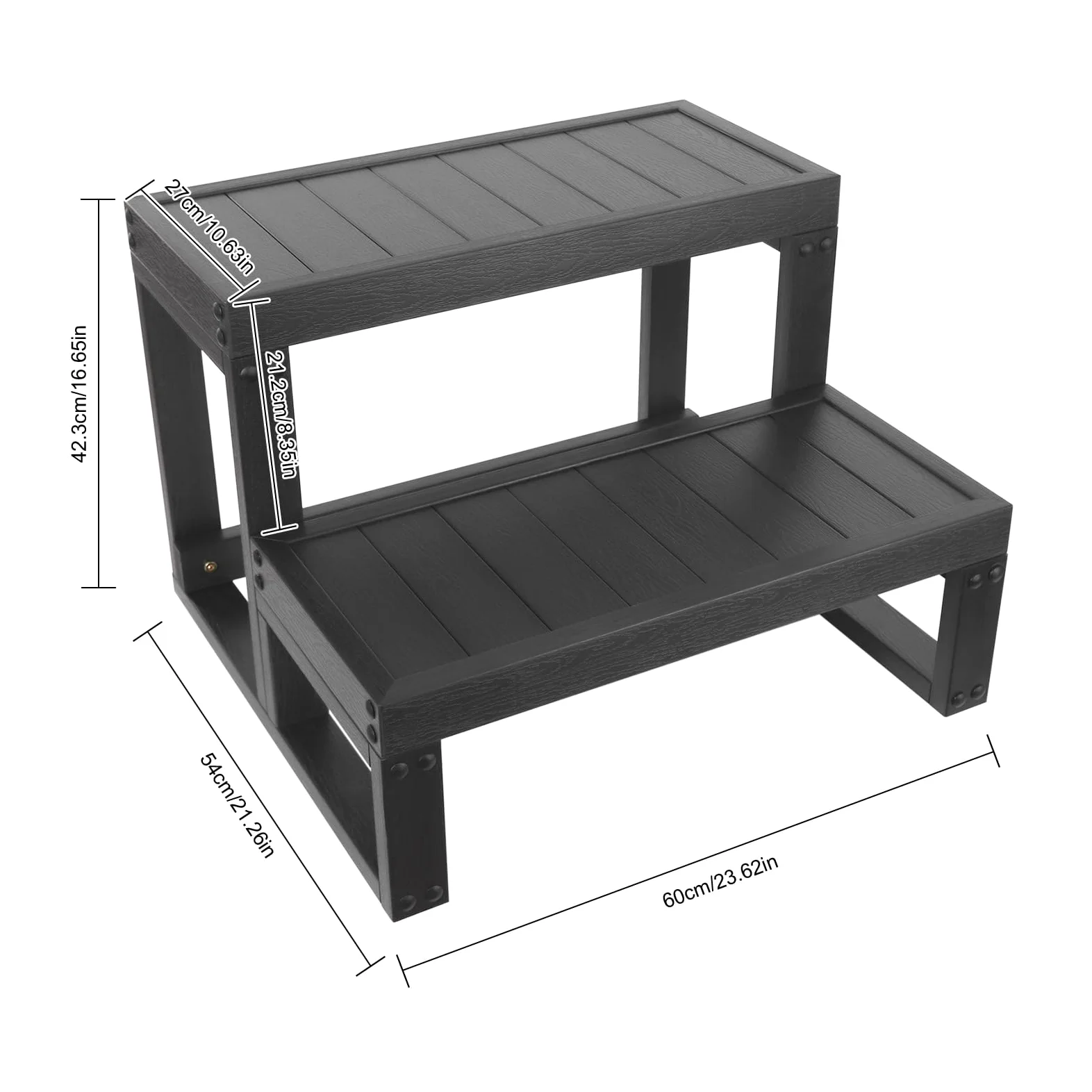 Czarne stopnie, schody z hydromasażem, 60 x 54 x 42,3 cm, do wanien z hydromasażem, domowych, spa, 60 x 54 x 42,3 cm