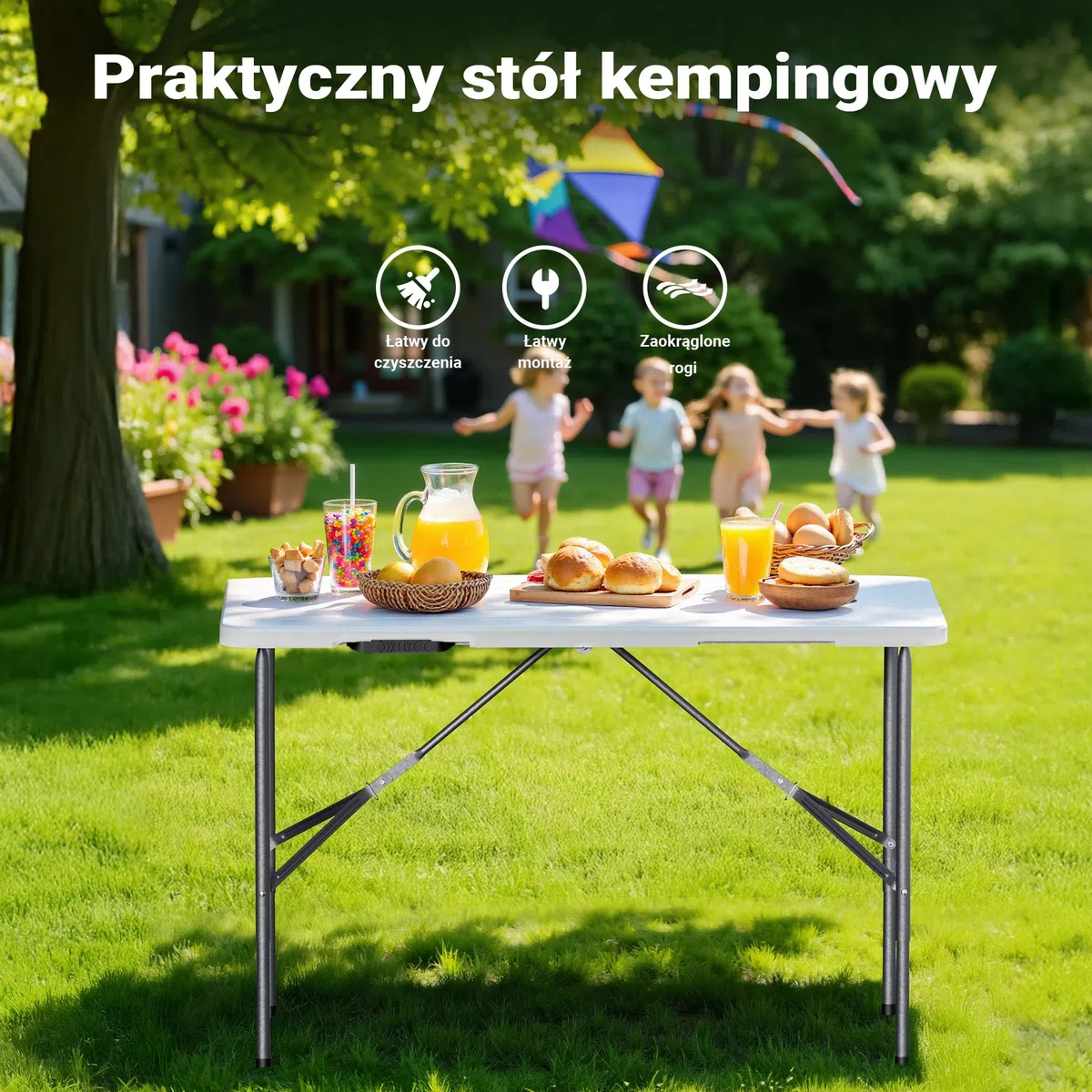 Wiltec Składany stół cateringowy, bankietowy, turystyczny 122x60x75 cm, stolik ogrodowy z uchwytem, stół kempingowy składany do ogrodu i na biwak