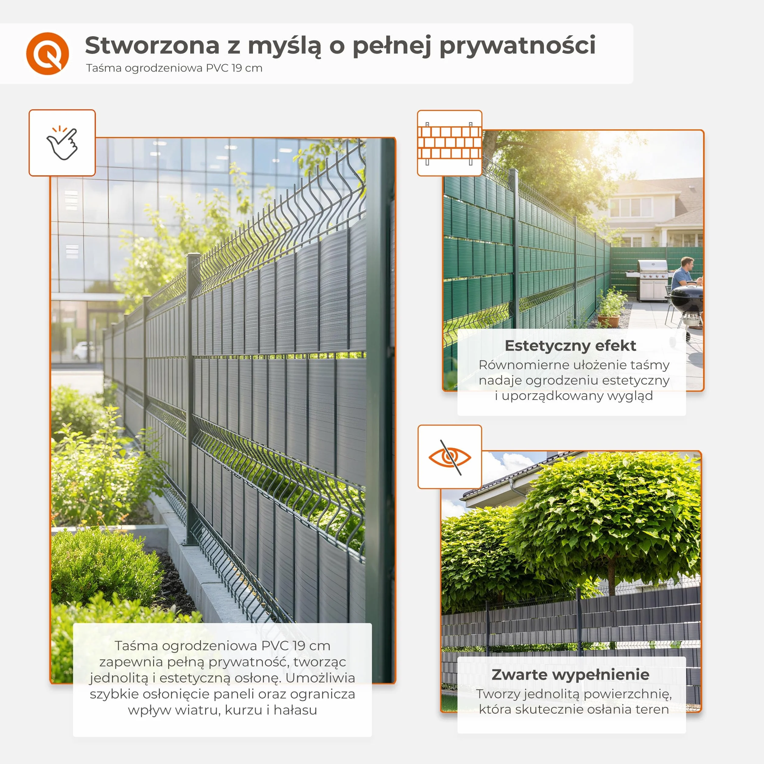 Quest Taśma ogrodzeniowa PVC, do ogrodzeń panelowych z podwójnym prętem — 19 cm, beżowa