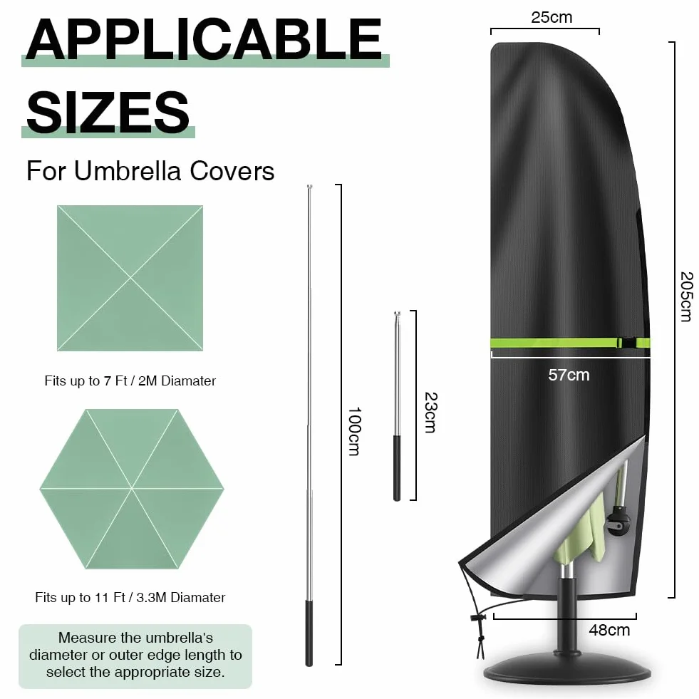 Basics pokrowiec na parasol przeciwsłoneczny, pokrowiec ochronny na parasol ogrodowy, 205 cm, czarny