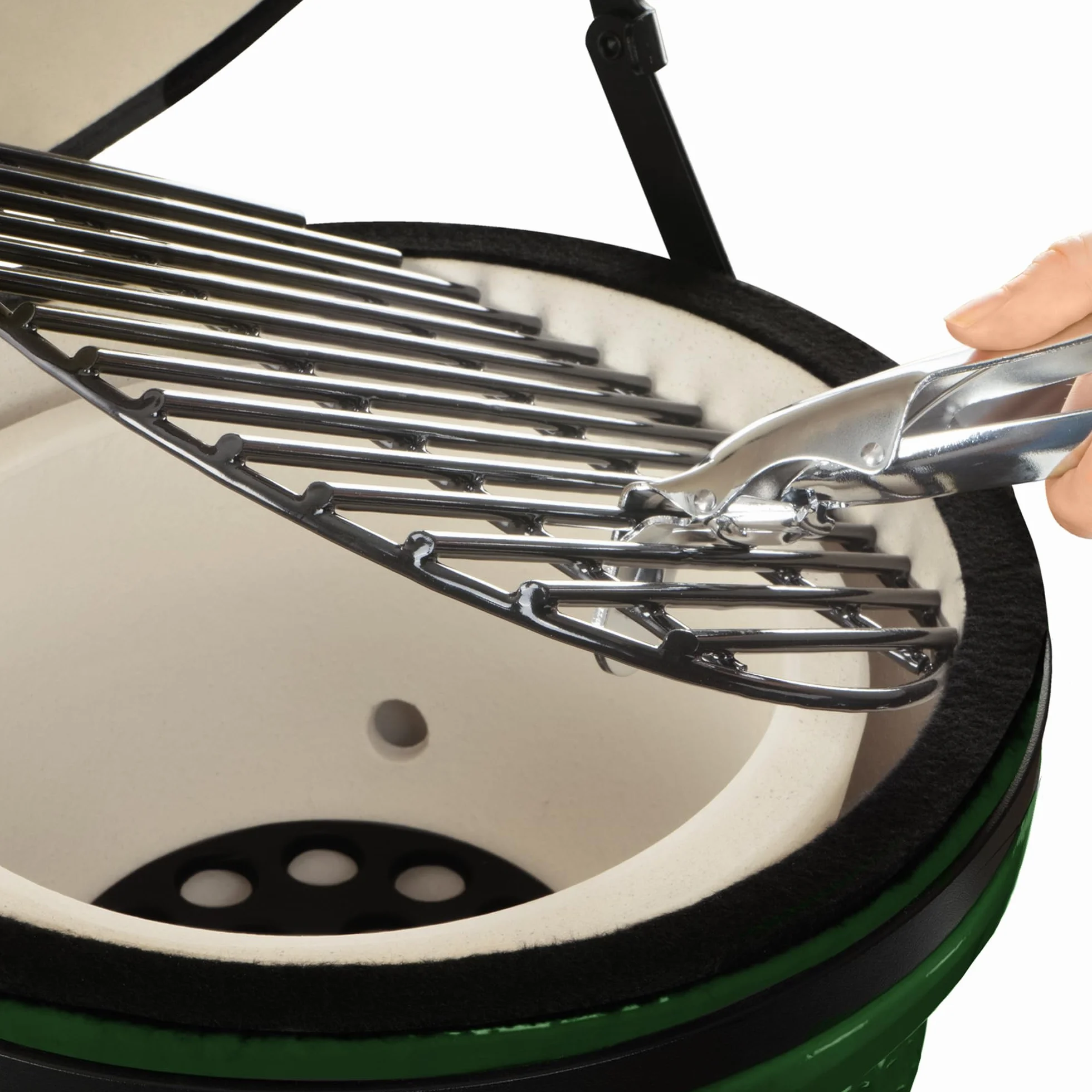 BBQ-Toro Kamado Grill Haiiro grill na węgiel drzewny, Ø 32 cm, zielony, mini grill na węgiel drzewny z termometrem i drewnianymi uchwytami, ceramiczny grill okrągły, ceramiczny grill, jajko, wędzarnia