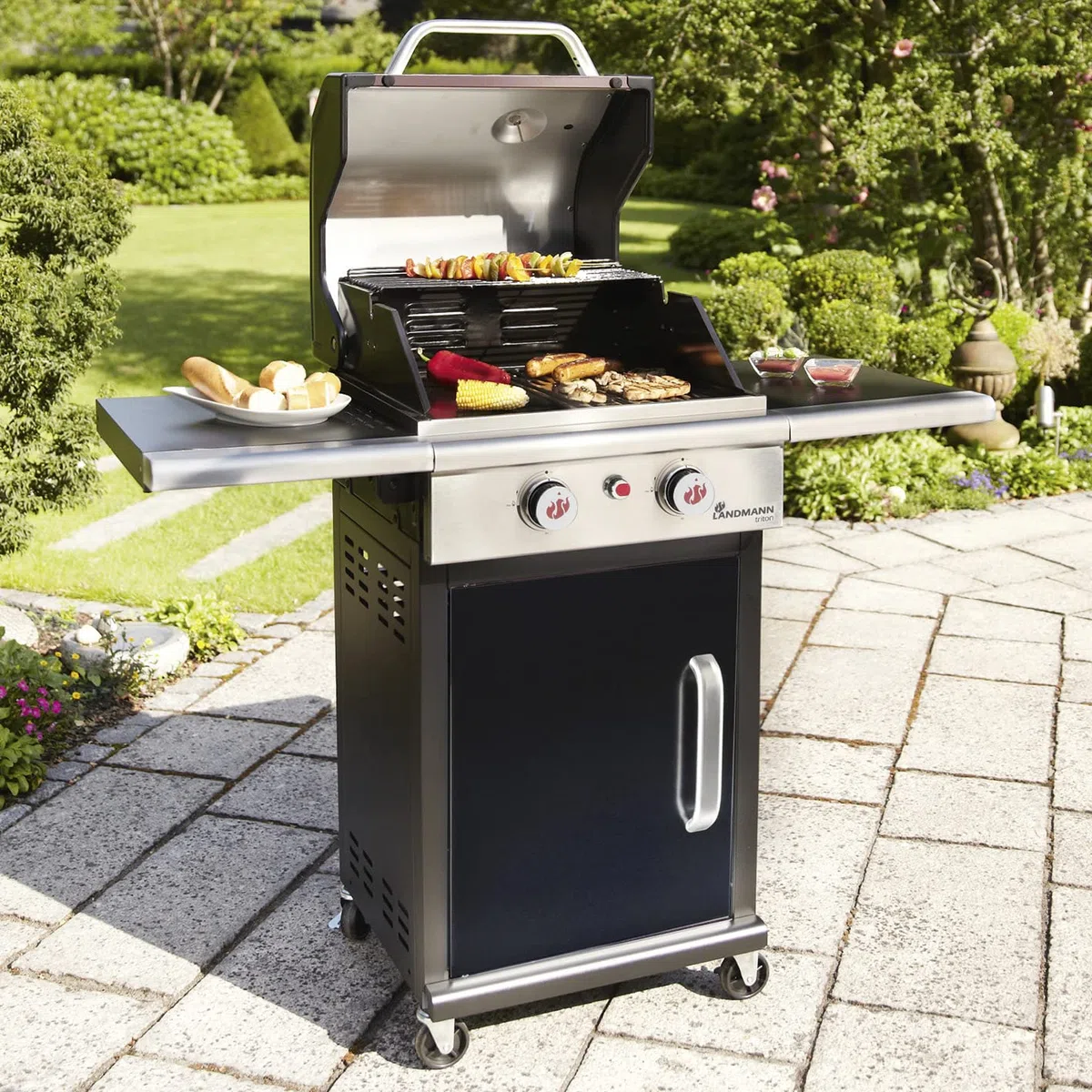 LANDMANN Grill gazowy Triton PTS 2.0 | Premium grill gazowy z pokrywką z podwójnymi ściankami i termometrem w pokrywie | ruszt do grillowania z emaliowanego żeliwa zapewnia doskonały branding