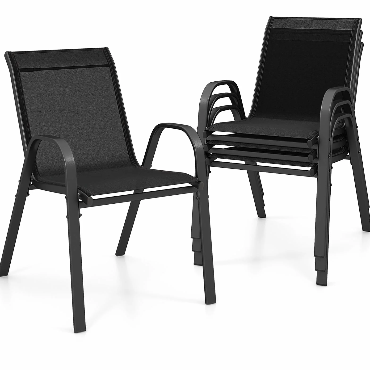 GIANTEX Zestaw 4 krzeseł do układania w stos, krzesło ogrodowe z poręczami, rama ze stali malowanej proszkowo, krzesło ogrodowe i patio