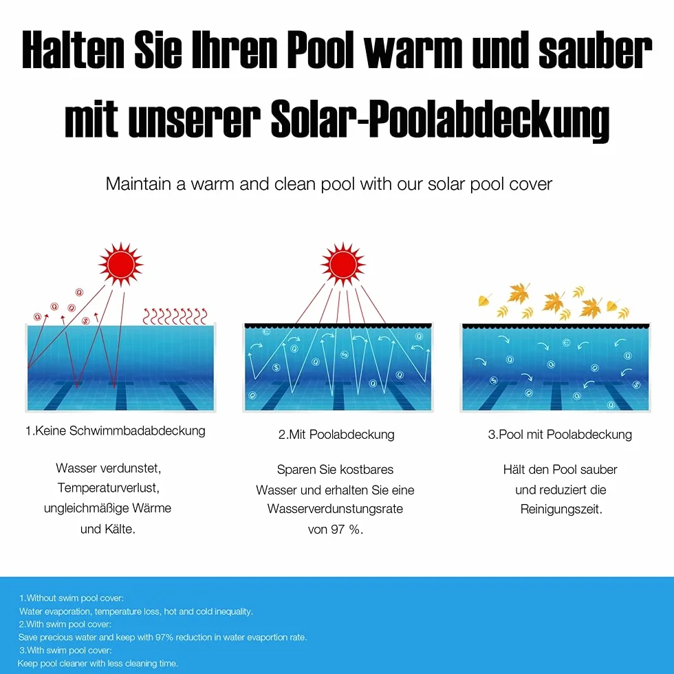 Melko Okrągła plandeka solarna do basenu, Ø 366 cm, folia solarna 200 µm, plandeka solarna z możliwością przycięcia, do ogrzewania basenu, podgrzewania wody, plandeka solarna