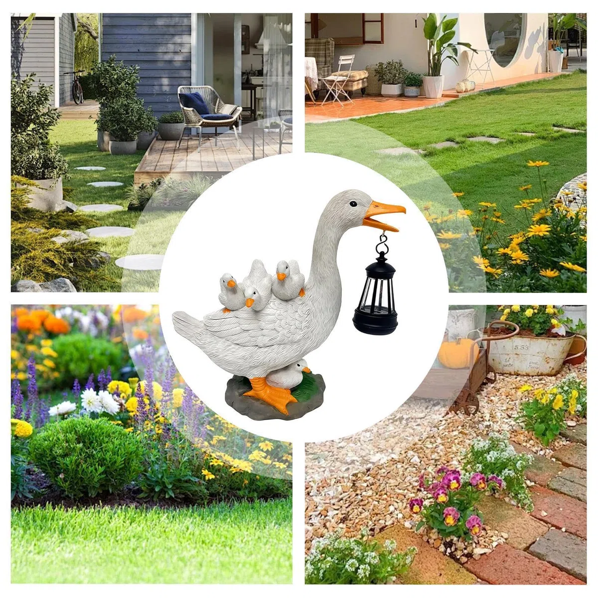 Figurka Solarna z Lampionem | Żywica Ochrona Przed Słońcem Kształt Kaczki - Oświetlenie Zewnętrzne Solarne na Podwórko - Na Prezent na Osiedlu Taras Trawnik Ganek