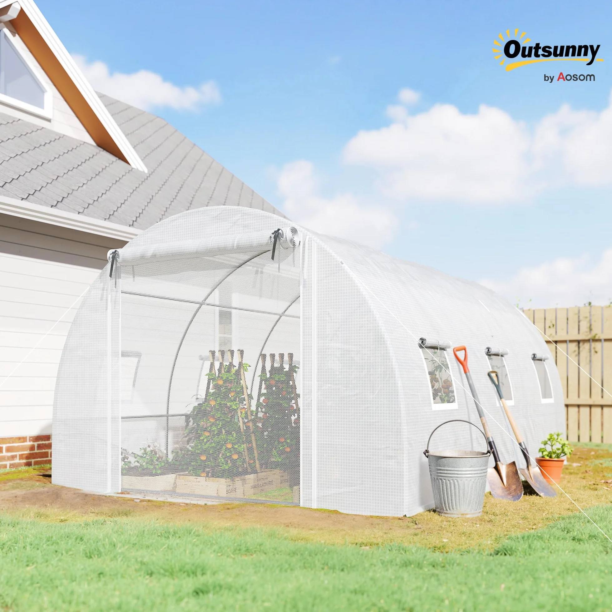 Outsunny Tunelowa szklarnia ogrodowa 4 x 3 x 2 m z drzwiami i 6 oknami, rama stalowa, osłona PE