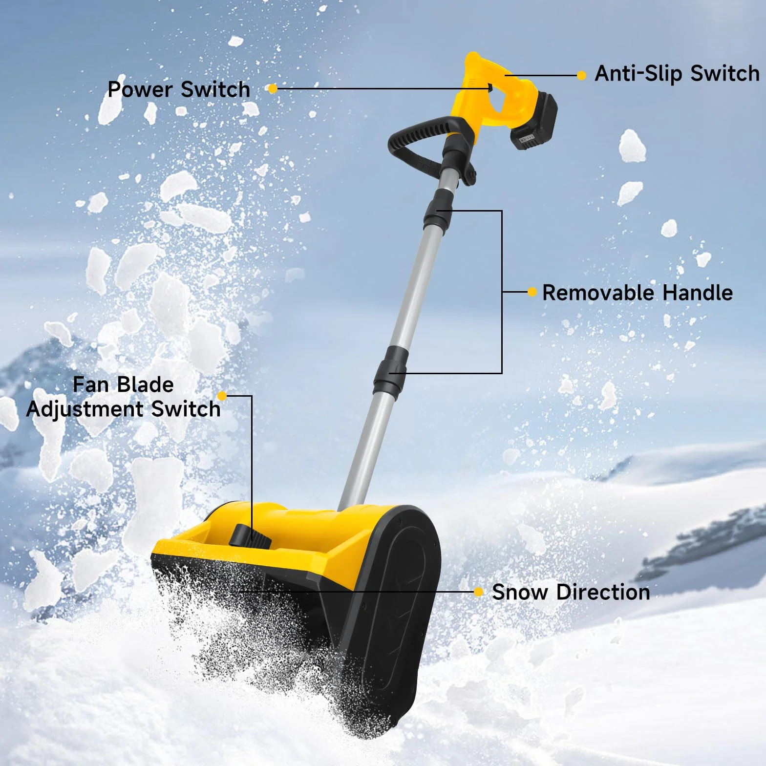 Bezprzewodowa odśnieżarka kompatybilna z akumulatorem Dewalt 20V Max, szerokość 32,5 cm, głębokość 24,5 cm, 136 kg/min, 500 W elektryczna odśnieżarka z bezszczotkowym silnikiem, zasięg wyrzutu 6 m