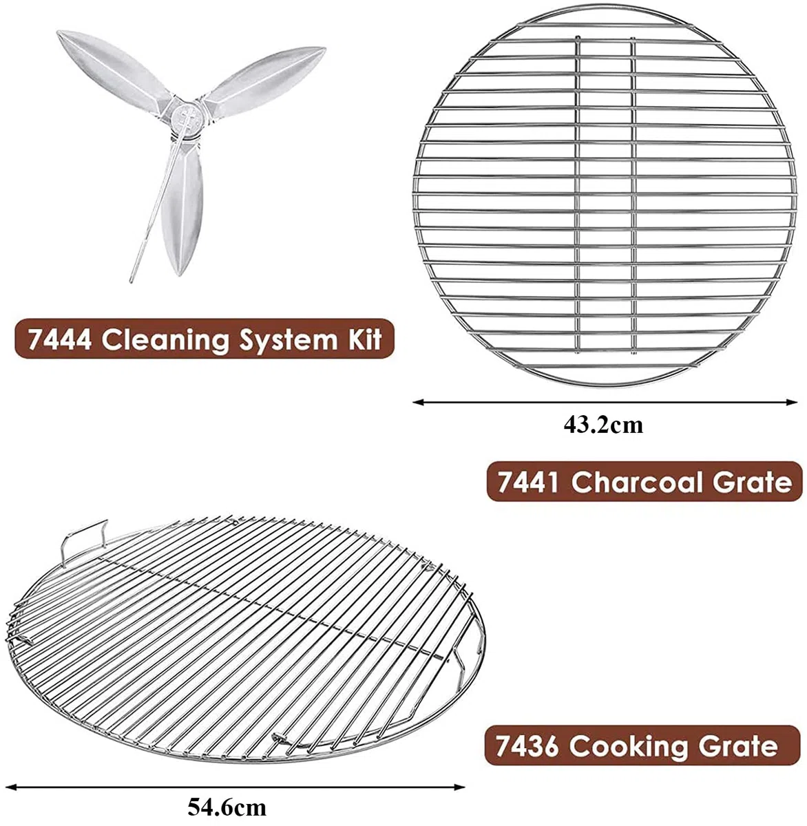 GFTIME 54,6 cm ruszt do gotowania, ruszt na węgiel drzewny i zestaw do czyszczenia Weber 57 cm One-Touch srebrny, czajnik Bar-B, Master-Touch i grille węglowe One-Touch, pasuje do Weber 7436, 7441,