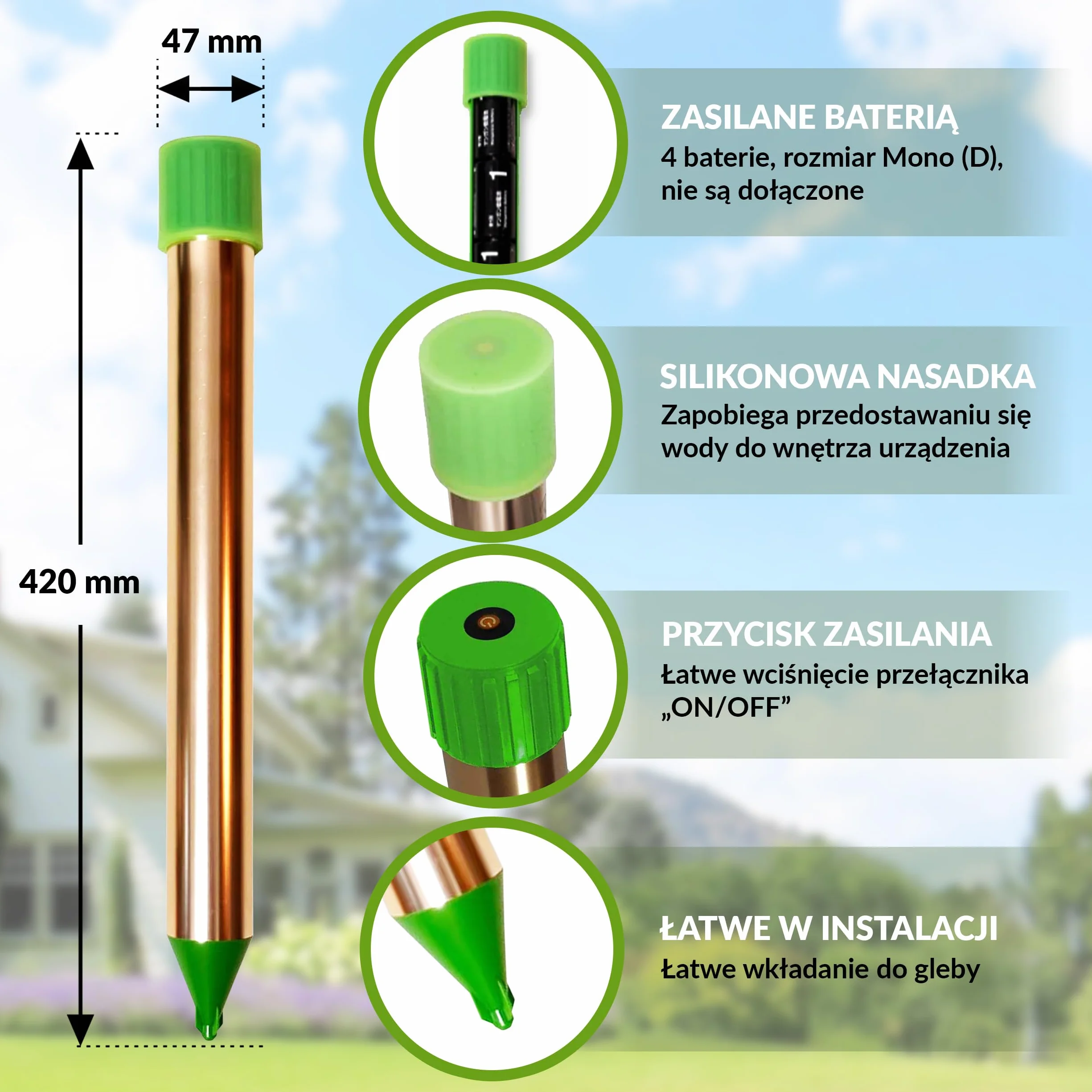 ISOTRONIC Vibrasonic odstraszacz kretów z włącznikiem On/Off (Zestaw 4 sztuk)