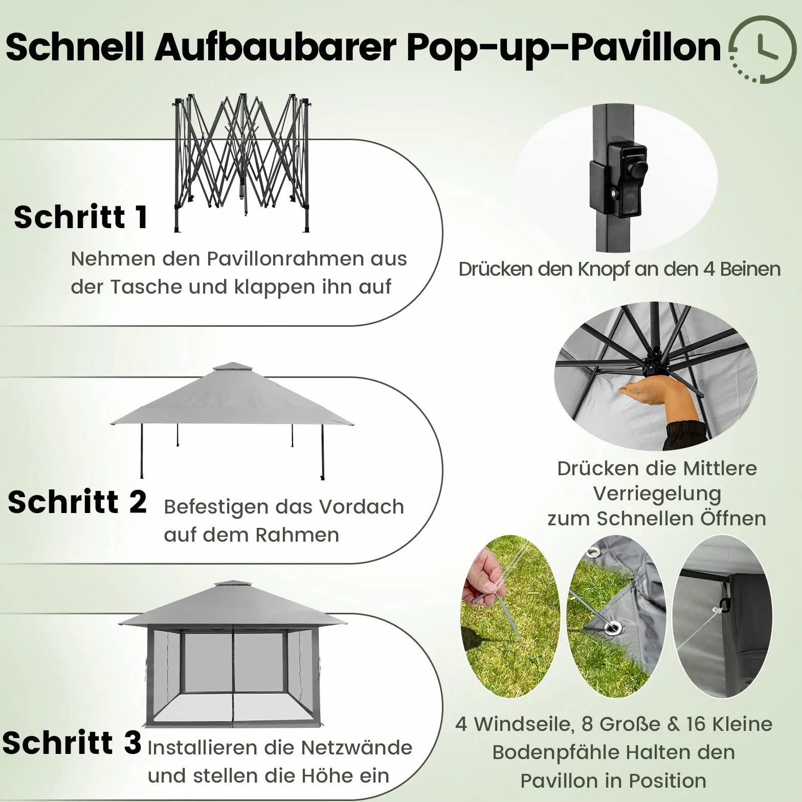 COSTWAY Pawilon ogrodowy 4 x 4 m, ze ścianami bocznymi z siatki, ochrona przed promieniowaniem UV 50+, składany pawilon Pop-Up z regulacją wysokości, w zestawie torba do przenoszenia z kółkami, do