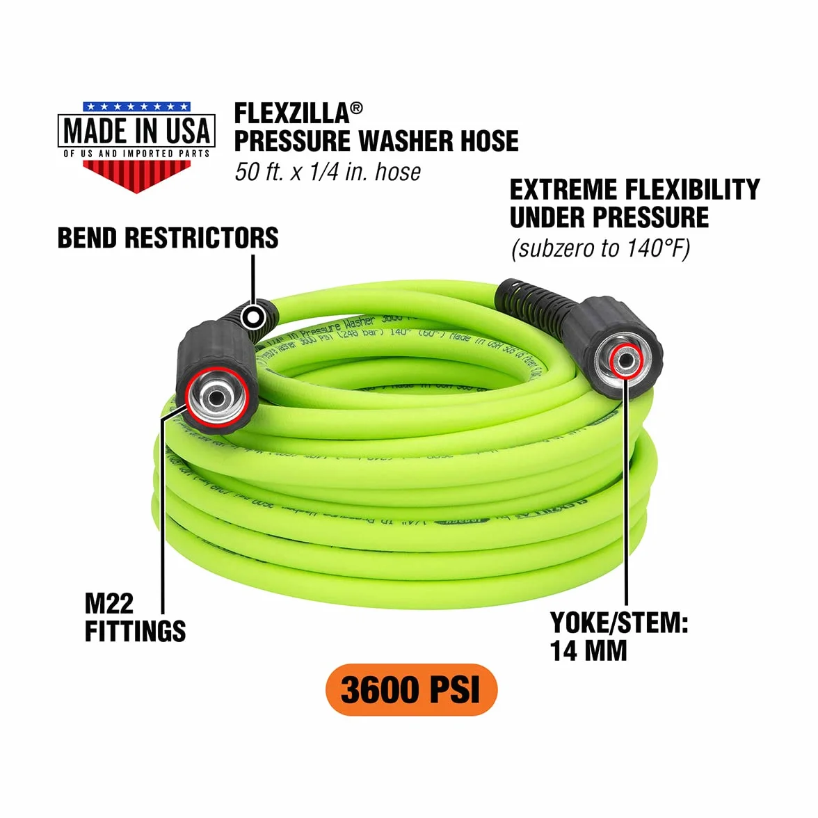 Flexzilla HFZPW36450M-E 3600 PSI, 1/10.2 cm x 50' wąż do myjki ciśnieniowej, ZillaGreen