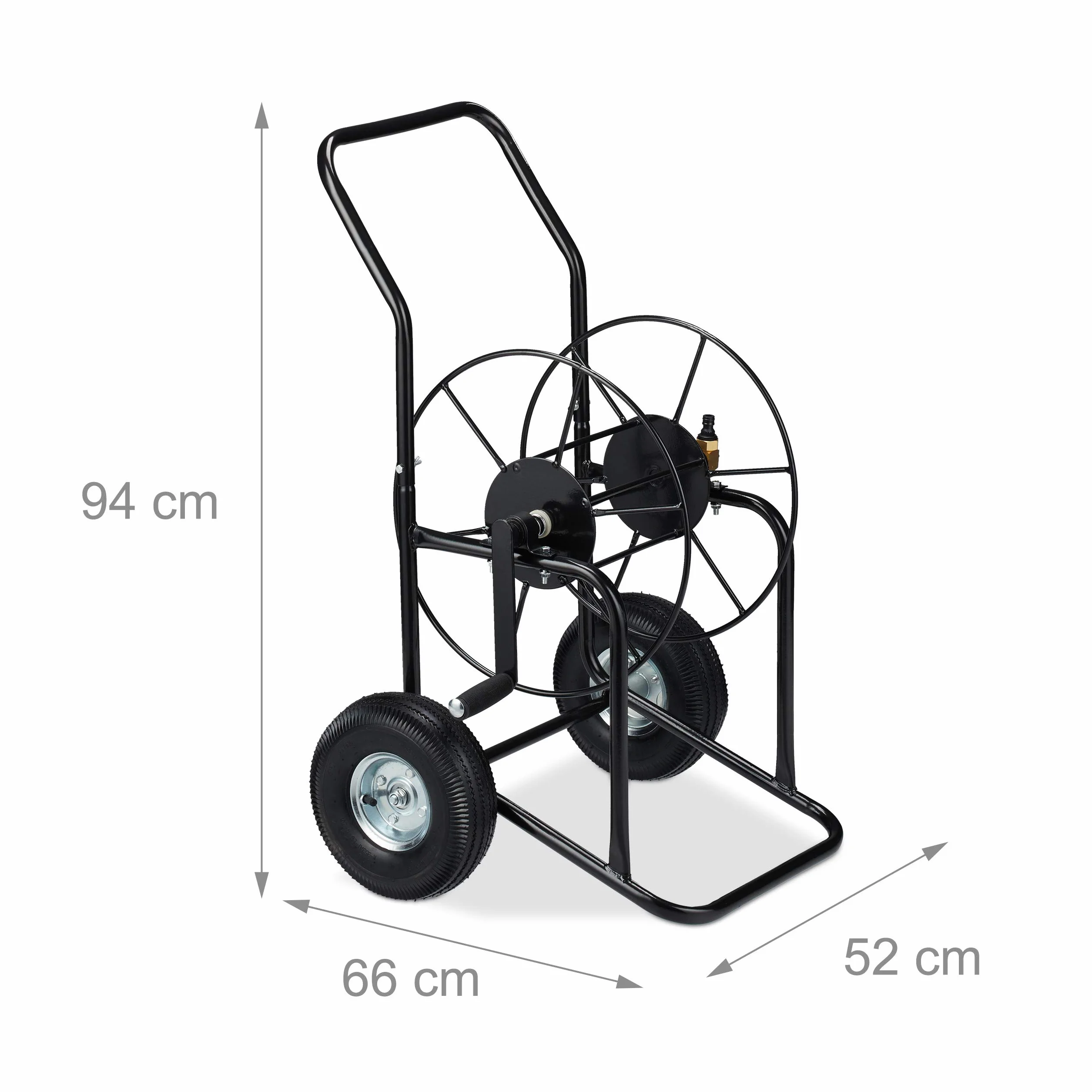 Wózek na wąż Relaxdays, ruchomy bęben na wąż, przyłącze 1/2" i 3/4", do 80 m węża, 2 koła, metal, czarny