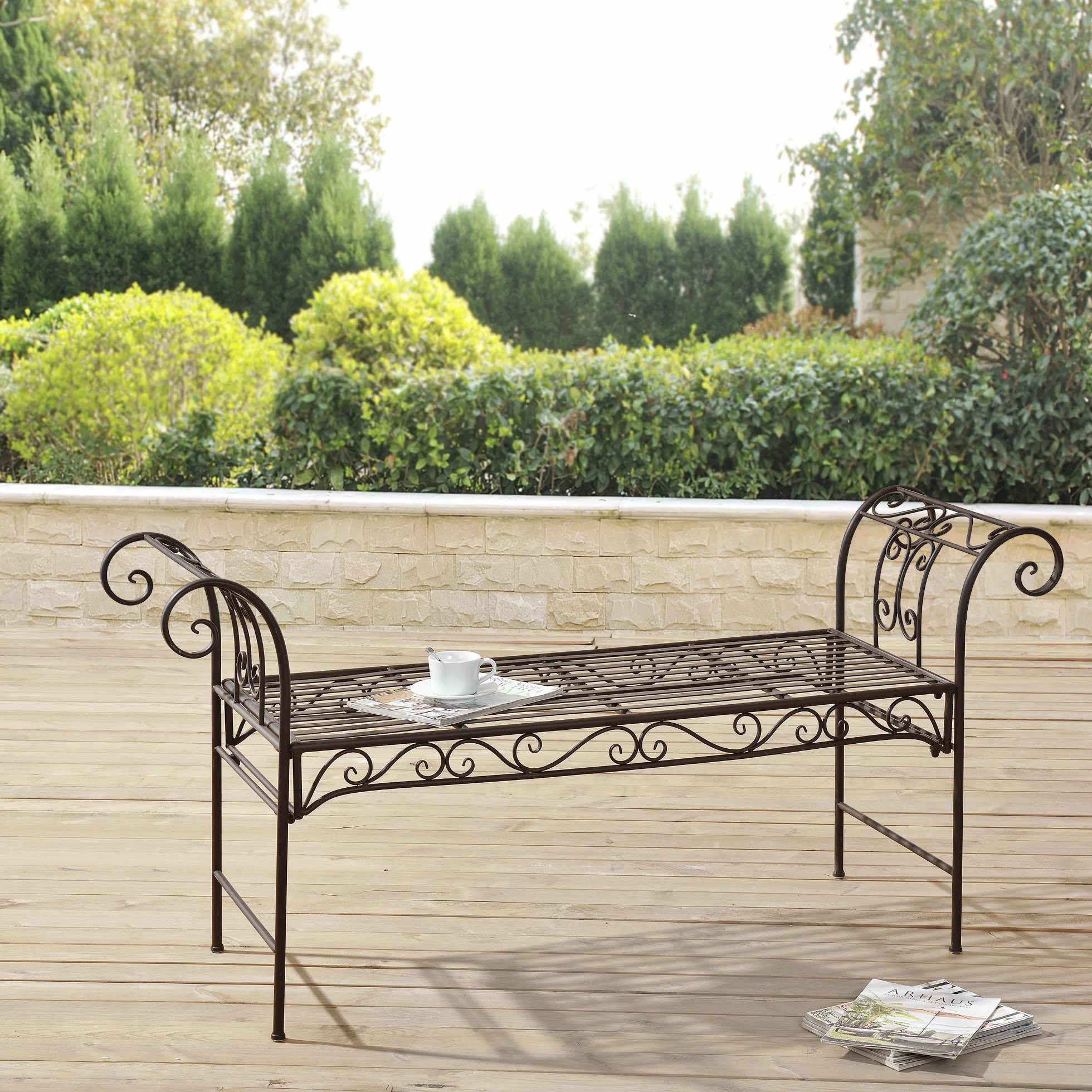 Ławka ogrodowa Cossila 70 x 147 x 46 cm metalowa stal szlachetna brąz 200 kg