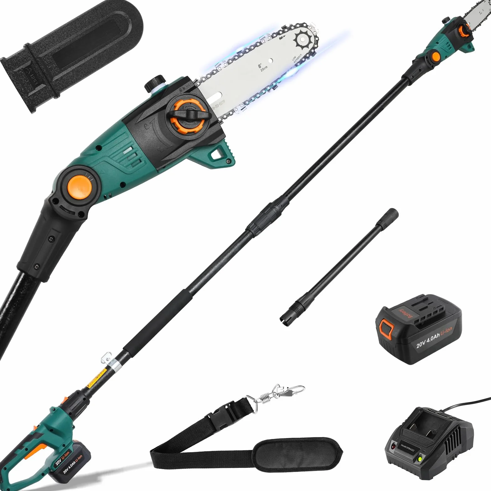 TLGREEN Sekator Akumulatorowy 20V 4,0Ah Litowo-Jonowy, 24 cm Ostrze, 5 m/s Łańcuch, Ładowarka