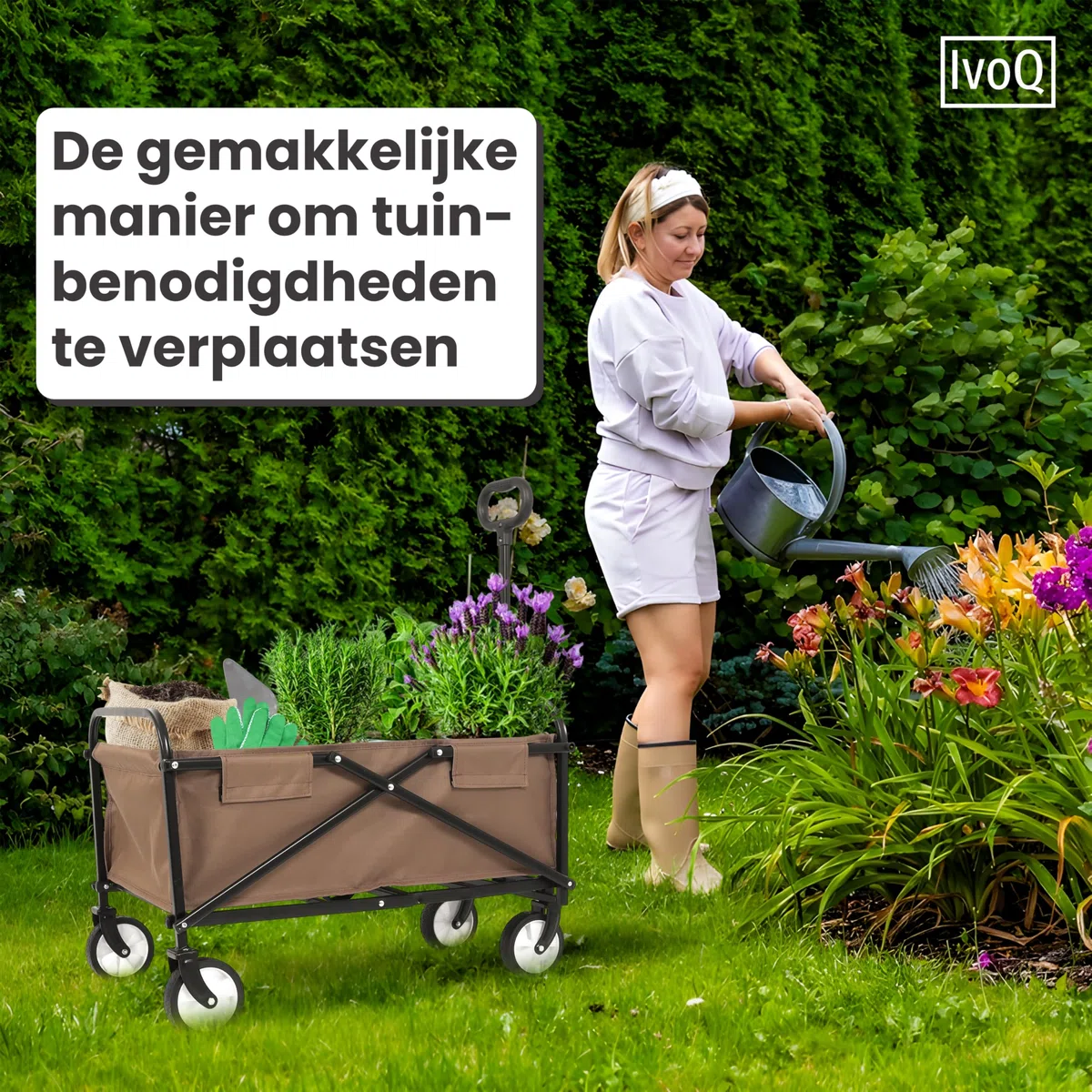 składany wózek transportowy, stabilna rama stalowa, udźwig 80 kg, kompaktowy, składany, wytrzymały poliester 600D, idealny na plażę, kemping, do ogrodu i na zakupy - brązowy