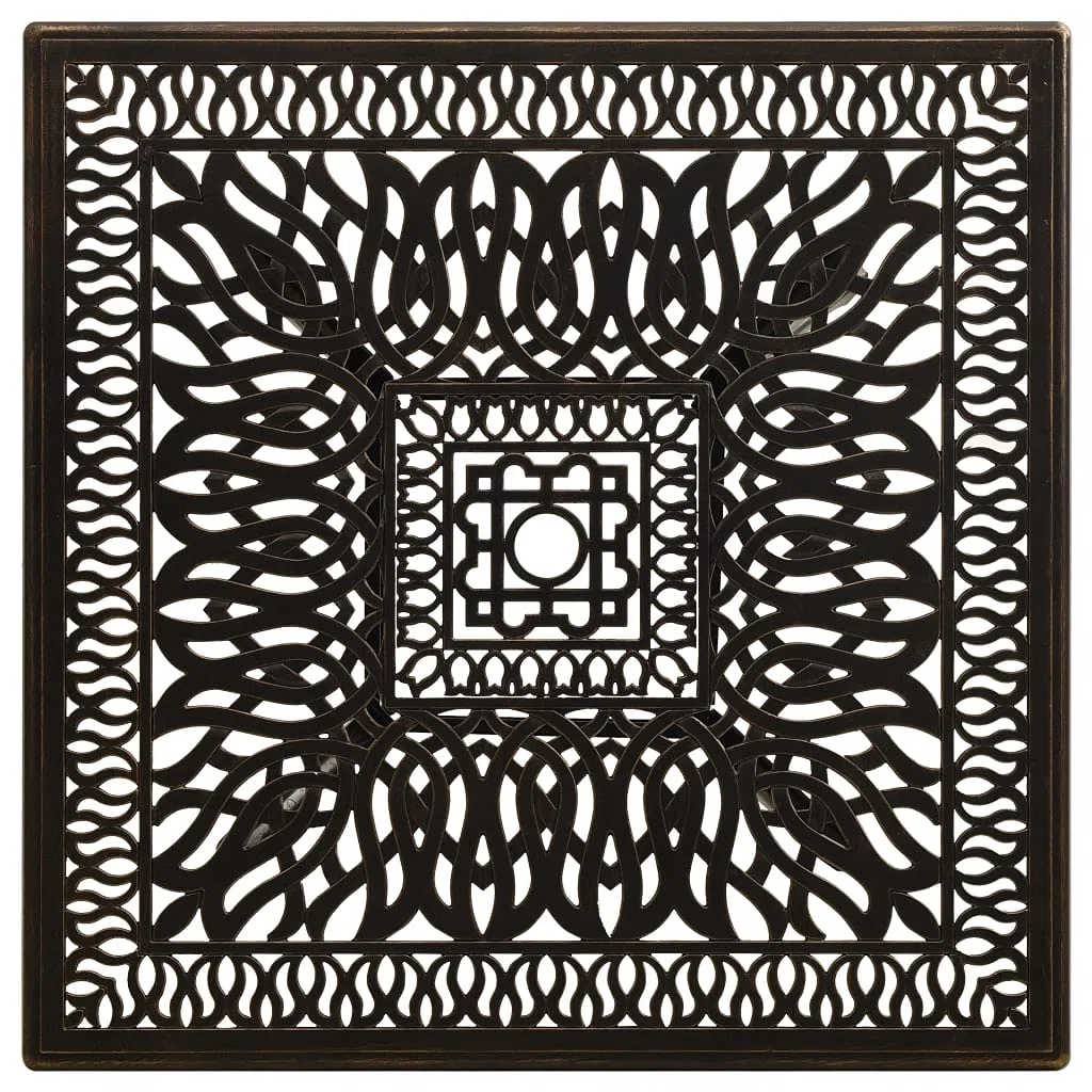 Générique Odlewany aluminiowy stół ogrodowy 90x90x73 cm brąz | Stolik do herbaty na zewnątrz, 4 oddzielne nogi, otwór na parasol, idealny do kawy lub napojów