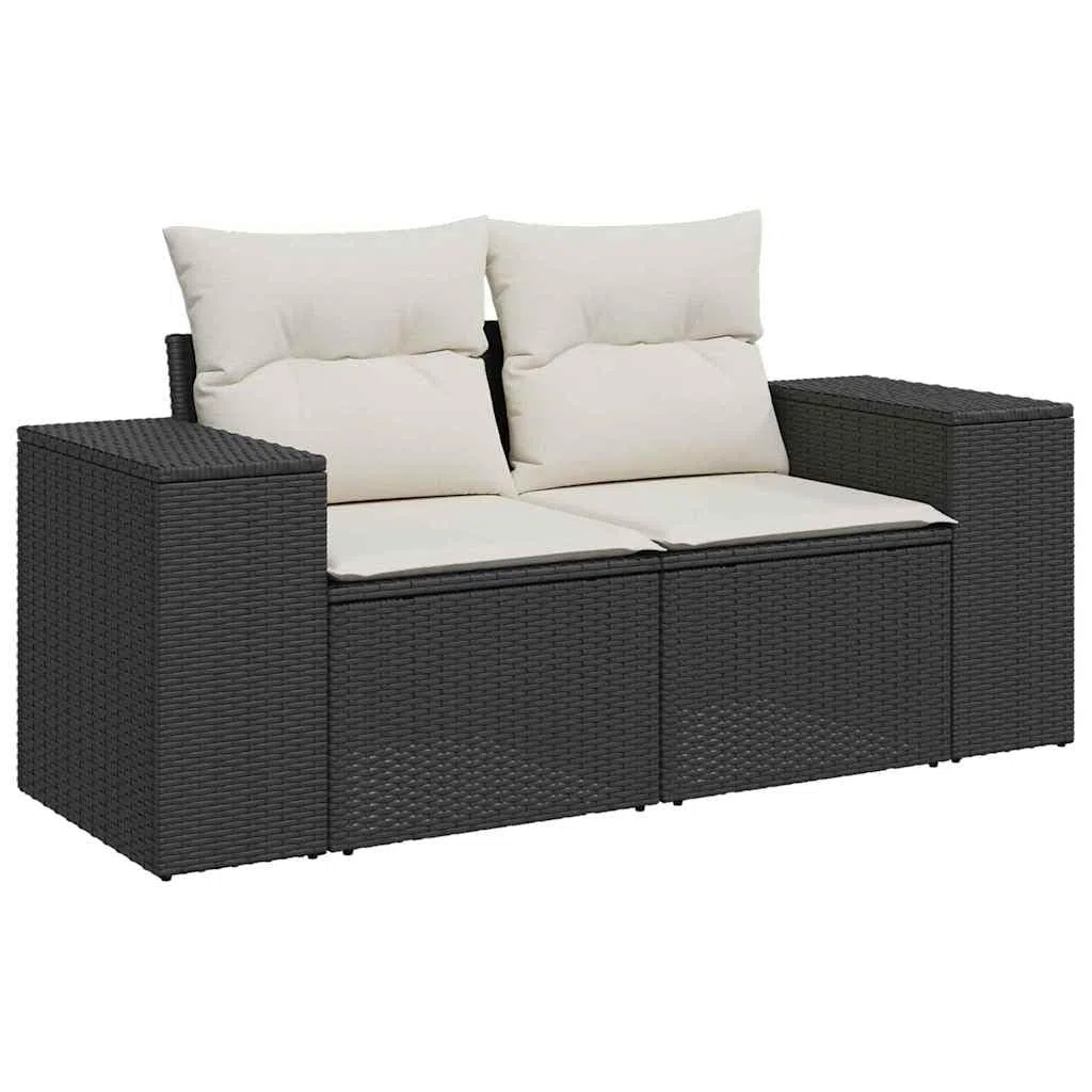 Zestaw Sof na Ogród 10 pcs Czarny i kremowy Rattan poli Modułowy Narożnik Ogrodowy z Poduszkami Wodoodporny Odporny na UV Komplet Mebli Tarasowych