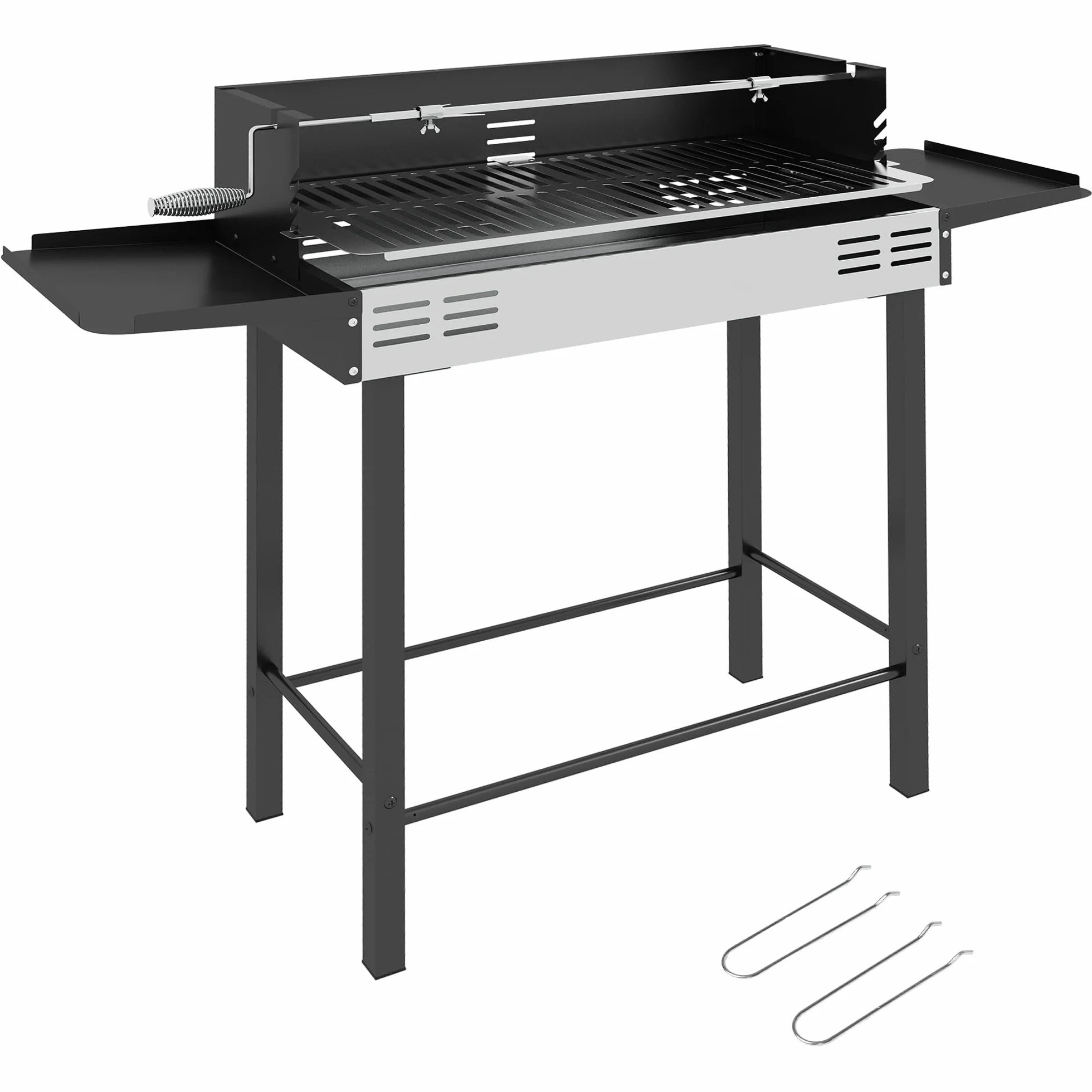 Outsunny Grill na węgiel drzewny, grill kempingowy z rusztem do grillowania i zestawem do rożna, składany, na kemping, do ogrodu, ze stali nierdzewnej + metal, czarny, 118 x 32 x 90 cm