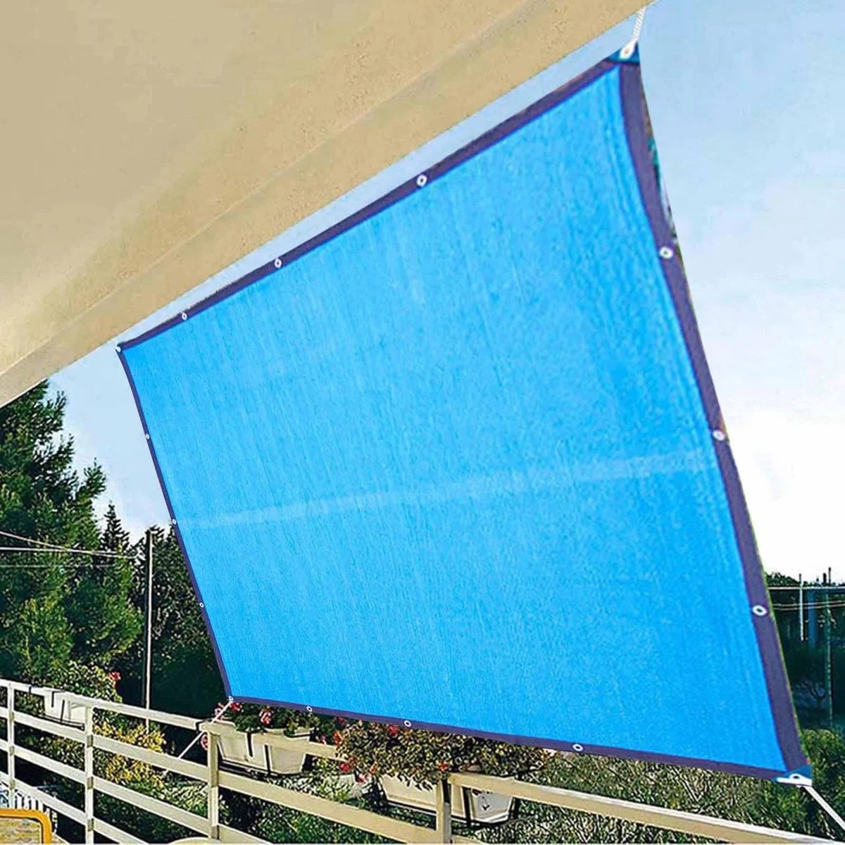 Zewnętrzny żagiel przeciwsłoneczny z przelotkami, 3 x 4 m, 3 x 5 m, 4 x 5 m i 2 x 8 m, zadaszenie z siatki do ogrodu, na patio, szklarnię i kurnik, ochrona przed promieniowaniem UV i siatka