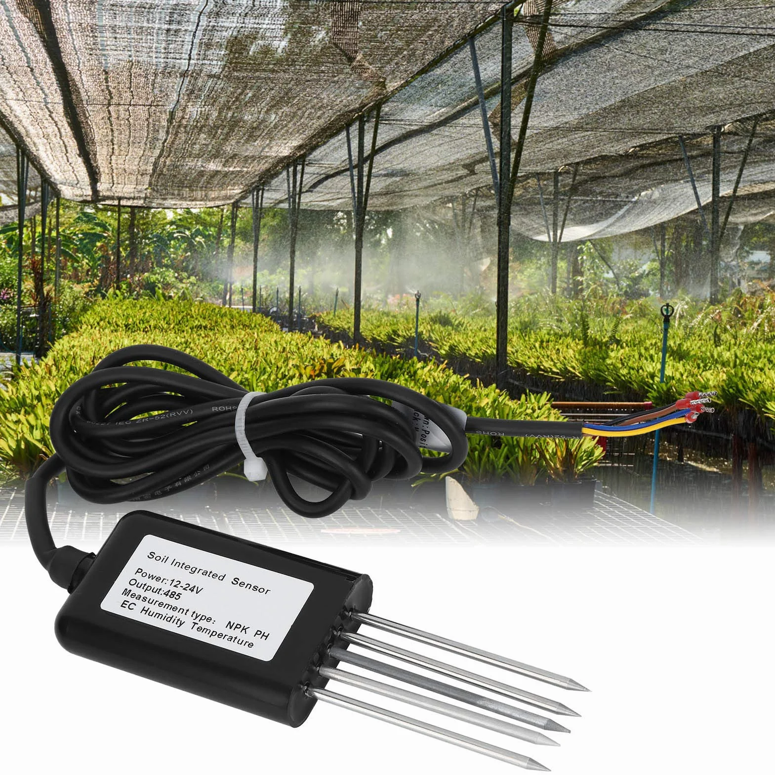 Czujnik Gleby Tester pH NPK Wilgotności EC Przewodności Temperatury IP68 13,8x4,5 cm Plastik Stal Żywica Epoksydowa