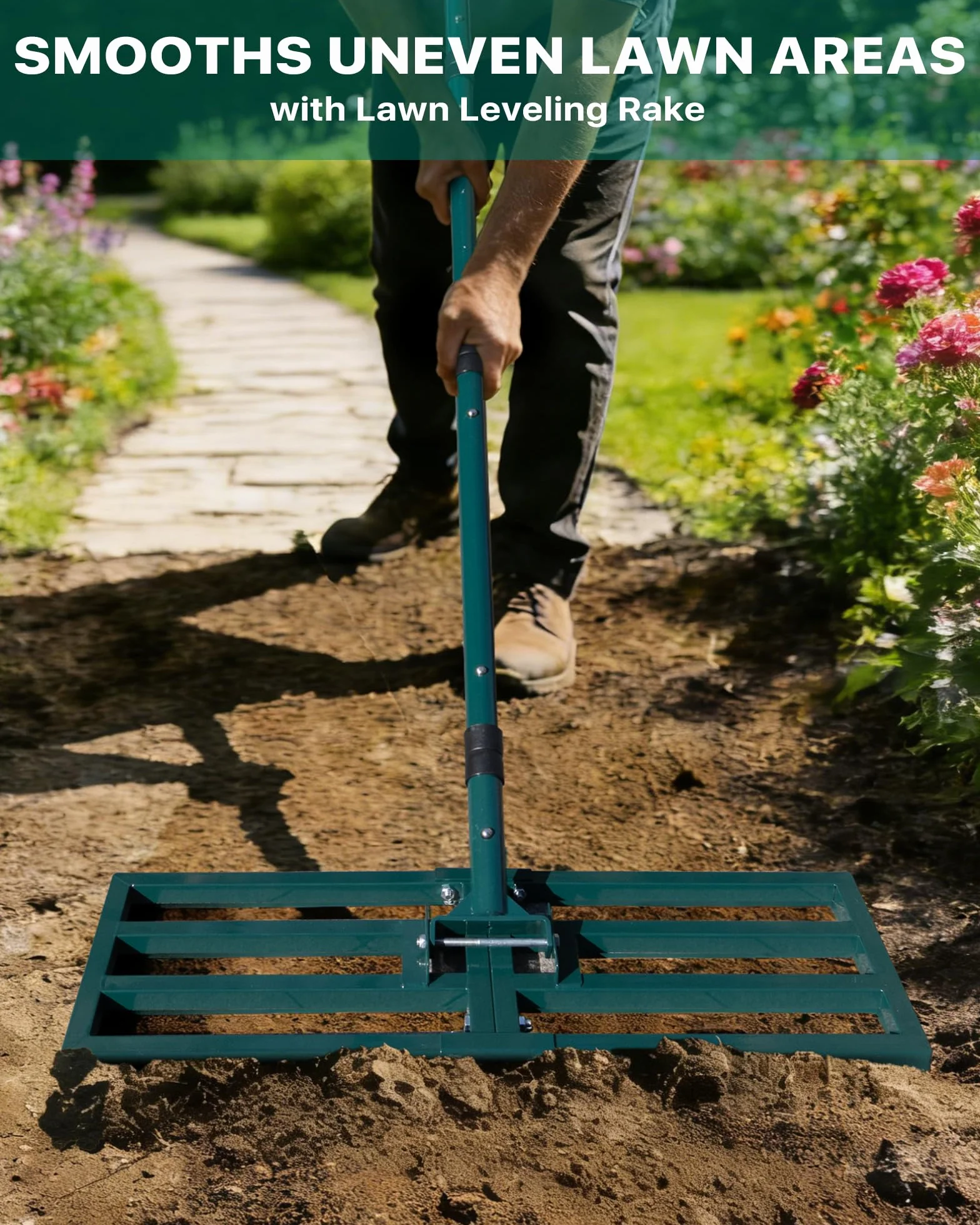 Zrównoważacz trawnika 76x25cm, JanTeelGO Zrównoważacz podwórkowy z haczykiem do montażu ściennego, Heavy-Duty Ground Leveler dla gleby, piasku, gleby, kompostu i nawozu