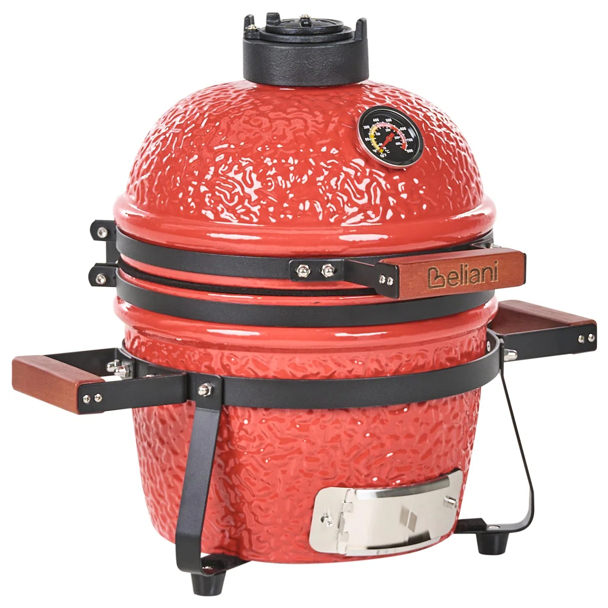 Ogrodowy mini grill węglowy ceramiczny przenośny z pokrywą termometerem rusztem czerwony Kamado
