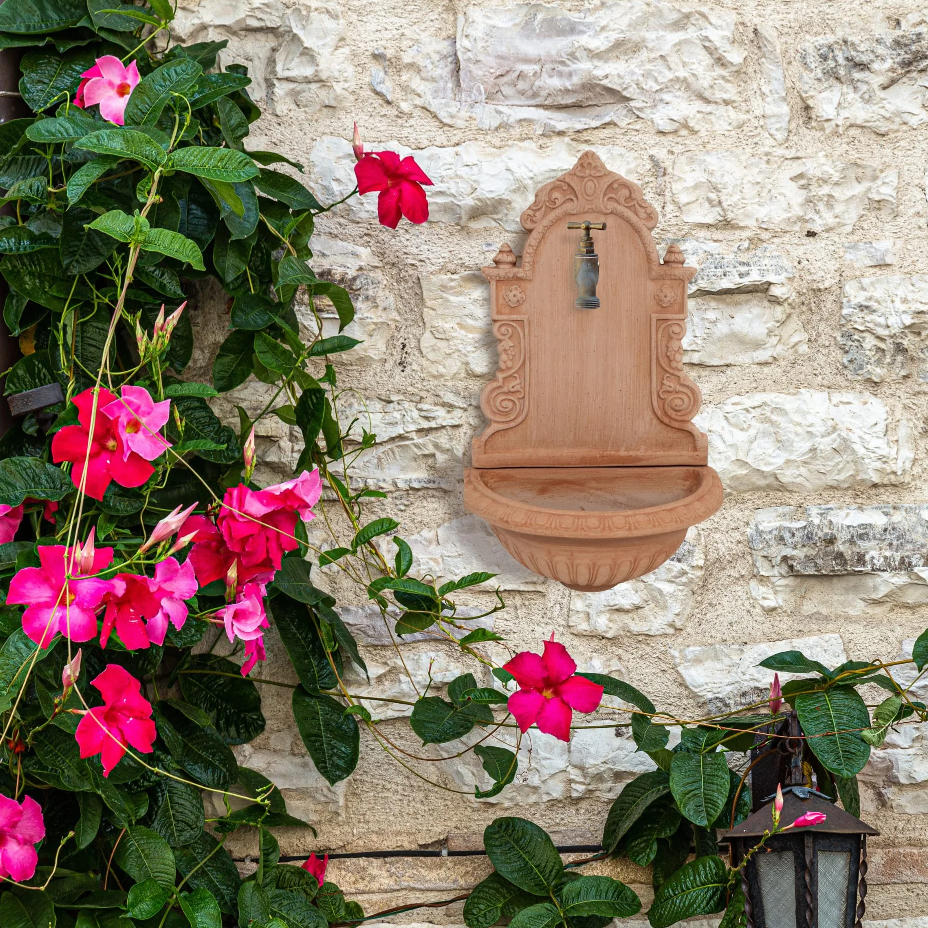 Fontanna z terakoty Biscottini L40xS24xW64 Dekoracja wodna na zewnątrz do ogrodu