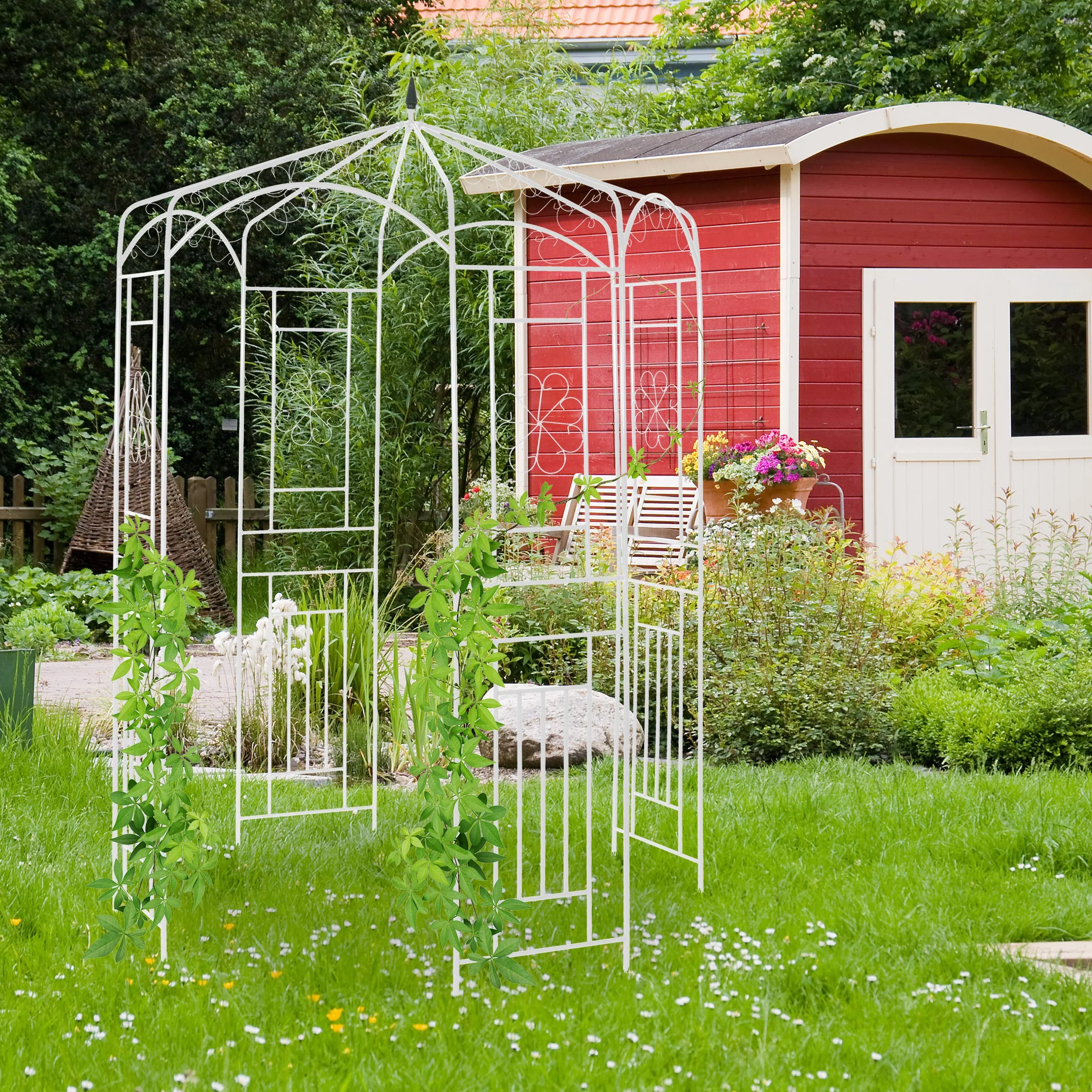 Relaxdays Metalowa altana różana HBT 250x160x160 cm biała