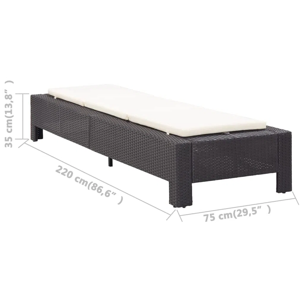 Leżak ogrodowy z polirattanu z poduszką, 220 x 75 x 35 cm, odporny na warunki atmosferyczne rattan PE ze stalowym stelażem, regulowany, na taras, balkon, basen, plażę, urlop