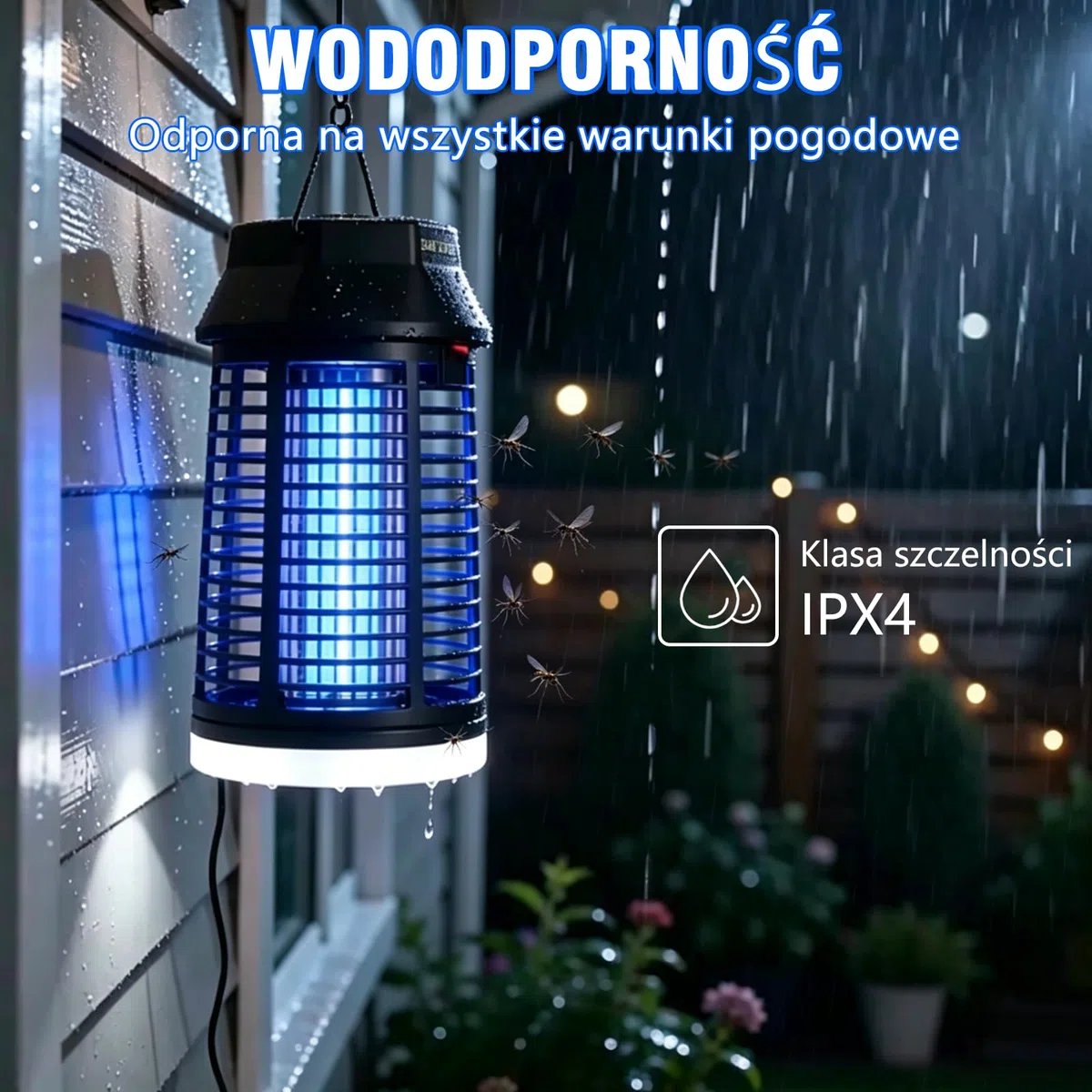 Loowoko Elektryczna pułapka na owady, z przedłużonym kablem o długości 3 m, 4200 V, lampa na komary ze światłem LED, wodoszczelna, elektryczna pułapka na komary, lampa przeciw komarom, do użytku
