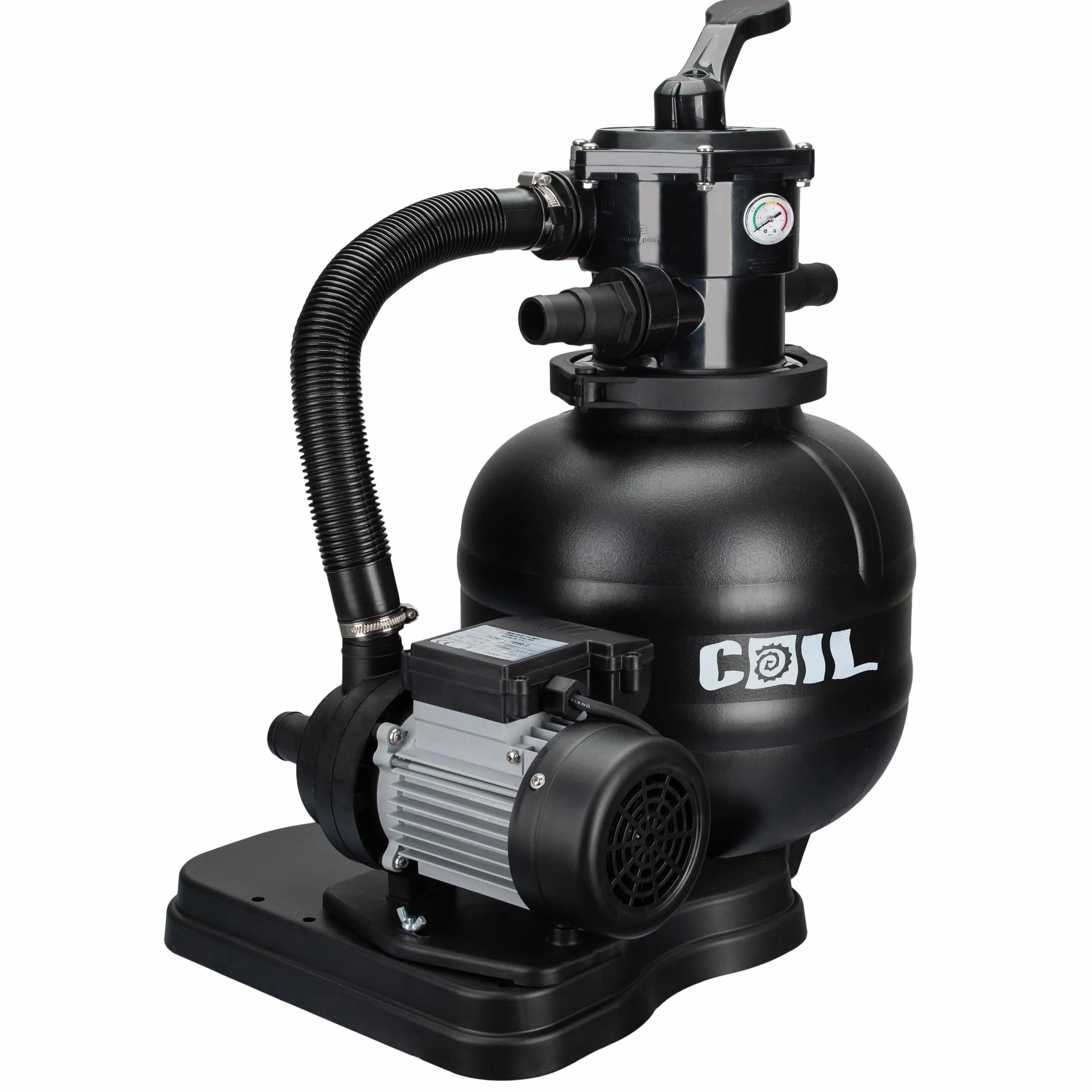 COIL Pompa z filtrem piaskowym, filtr piaskowy z pompą basenową, pompa basenowa, pompa samozasysająca, zawór 7-drożny z manometrem, przyłącze Ø 32/38 mm, maks. ciśnienie robocze 1,5 bar