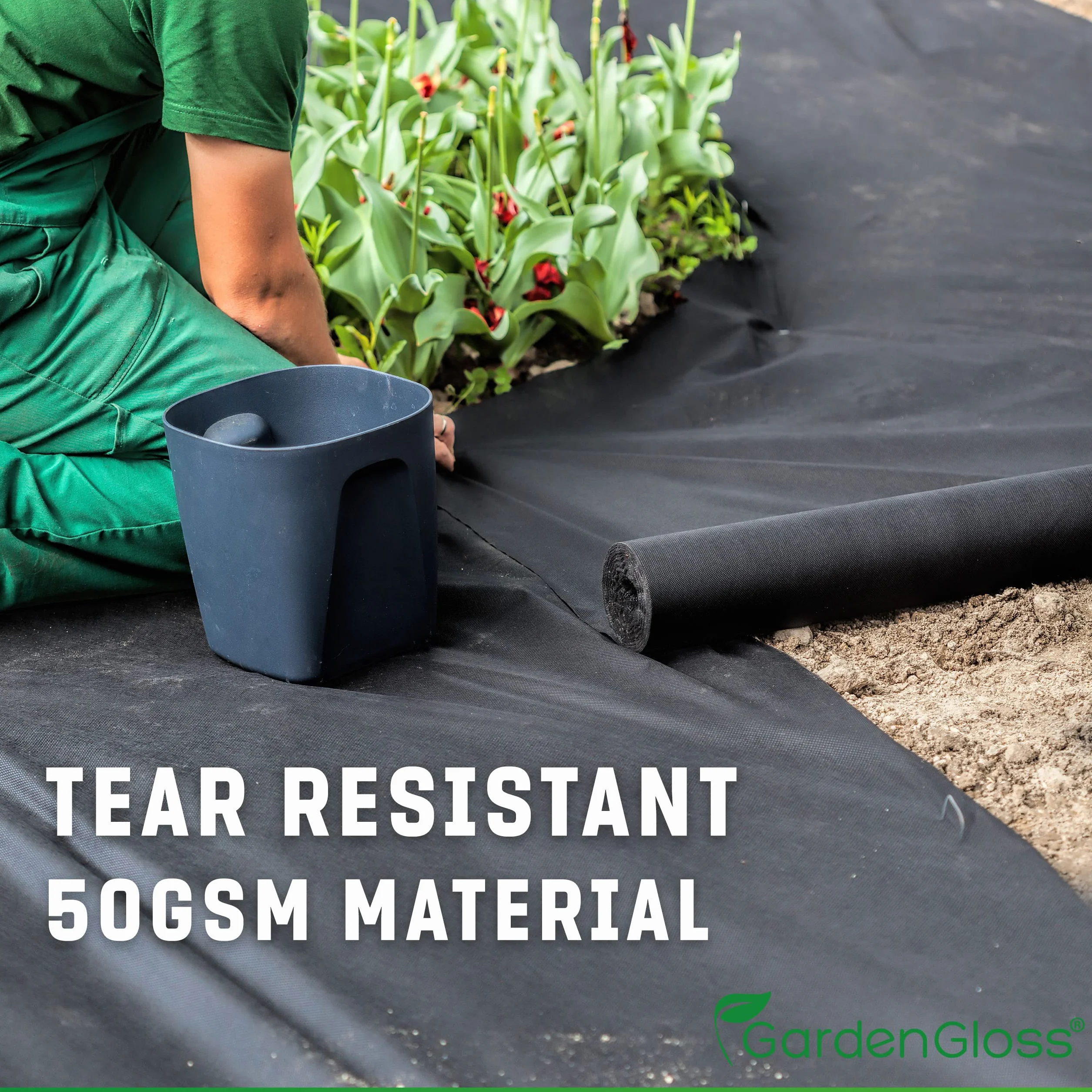 GardenGloss® 30m2 Agrowłóknina Przeciw Chwastom – Mata Ogrodowa Przepuszczająca Wodę – Wytrzymała Włóknina 50g / m2 – Wysoka Stabilizacja UV (15m x 2m, Składana)