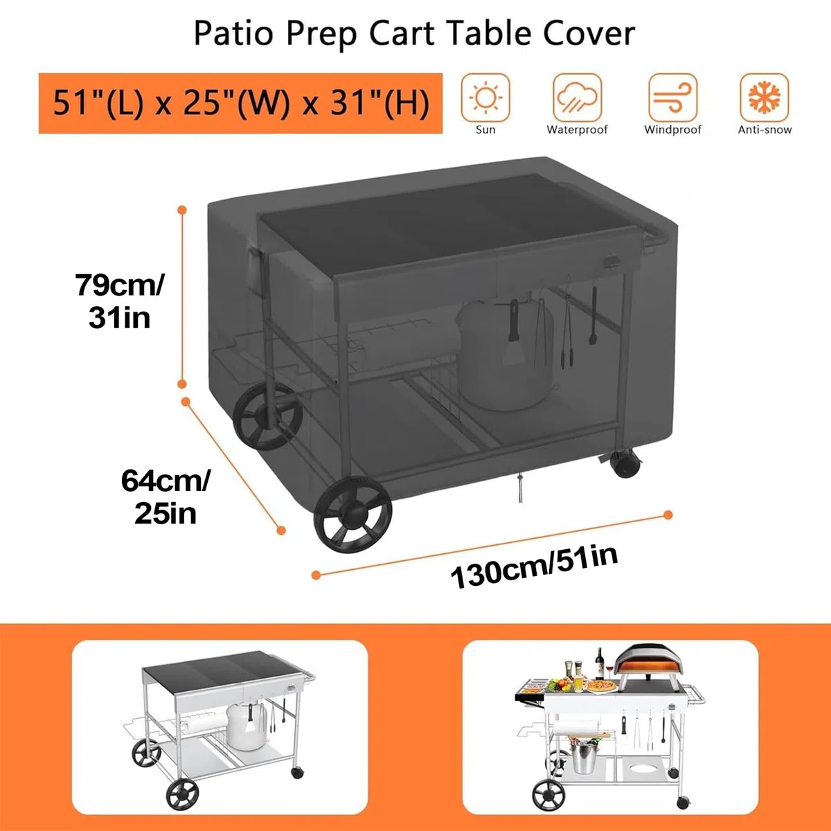 Pokrywa grillowa, osłona bagażnika, tkanina Oxford Wodoodporna tarcza | przeciwpyłowa z uchwytami 51,18 x 25,2 x 31,1 do sprzętu BBQ, gotowania trawnika, entuzjastów, podwórka, patio, talii